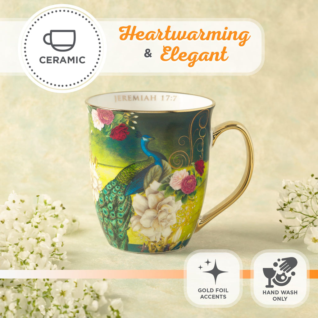 Christian Art Gifts Pink Butterfly Ceramic Coffee Mug with Gold Accents – 14 oz. Lead and Cadmium-free Inspirational Scripture Coffee and Tea Mug for Women with Bible Verse: Be Still – Psalm 46:10