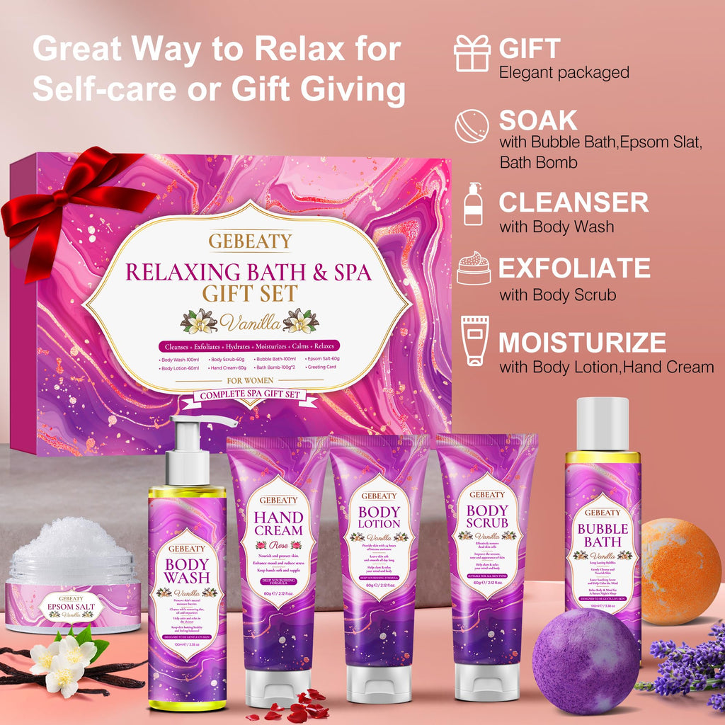 Self Care Gifts for Women,Unique Relaxing Birthday Gifts for Mom Wife Her,Stress Relief Spa Gifts Basket for Mothers Day Sister Friendship,Vanilla Bath Care Package Gift Set,Christmas Stocking Stuffer