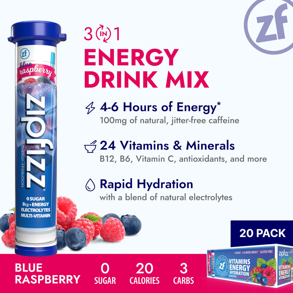 Zipfizz Daily Energy Drink Powder, Variety Pack, 15 Pack | 3-in-1 Sustained Energy, Rapid Hydration, and Essential Vitamins | Sugar-Free | Electrolyte Powder | Contains Vitamin B-12 & Antioxidants