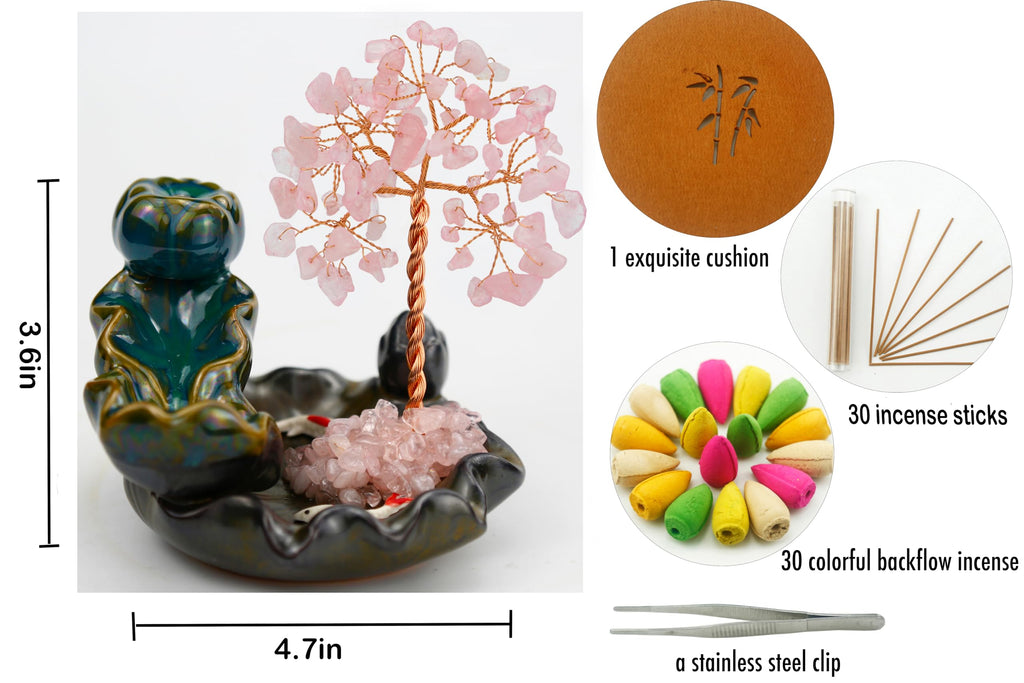 Waterfall Burner, Crystal Tree Backflow Incense Holder, with 30 Incense Cones, 30 Incense Stick, 1 Healing Crystal Necklace, Aromatherapy Anxiety Relief Items, Mom Gifts for Christmas