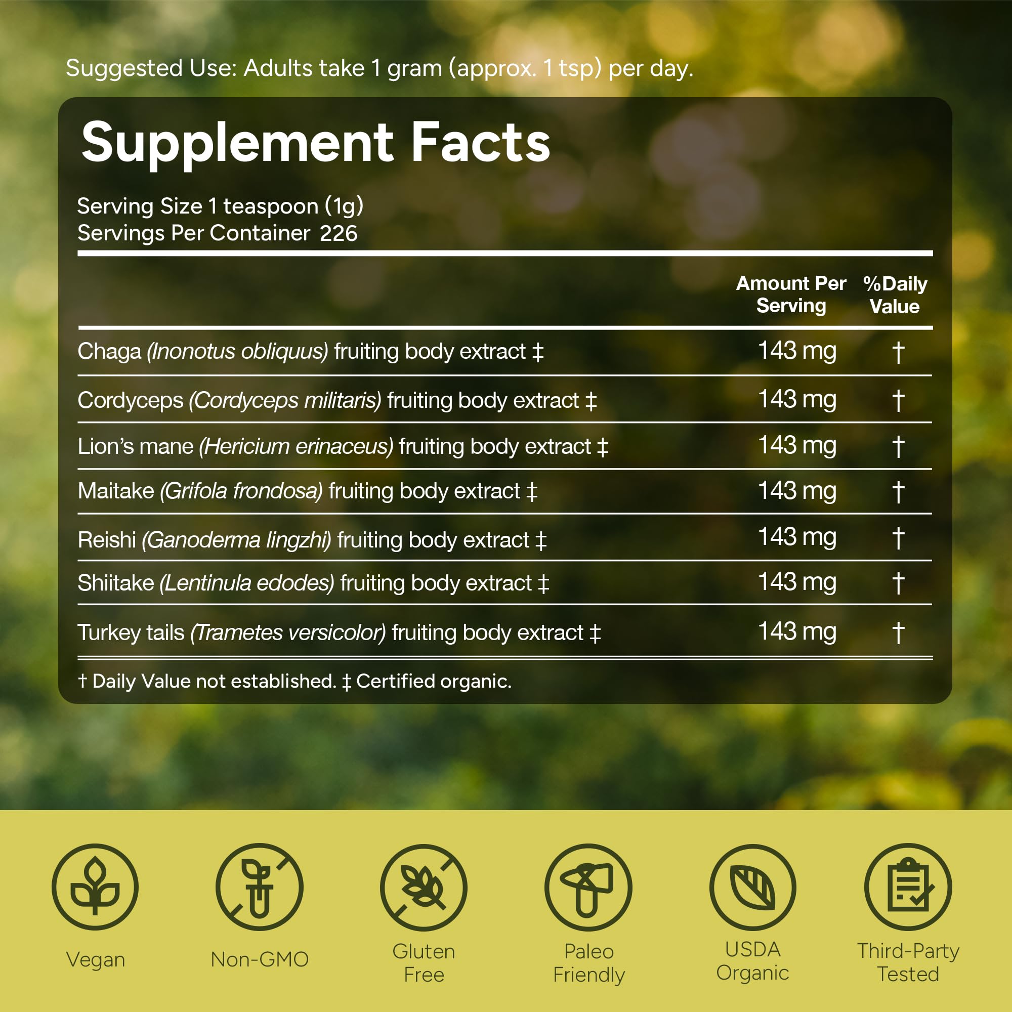 Naturealm Sacred 7 Organic Mushroom Powder Supplement | 7-Month Supply | 7-in-1 Blend with Lions Mane, Reishi, Chaga | Brain & Immune Support | 100% Fruiting Bodies for Coffee & Smoothies
