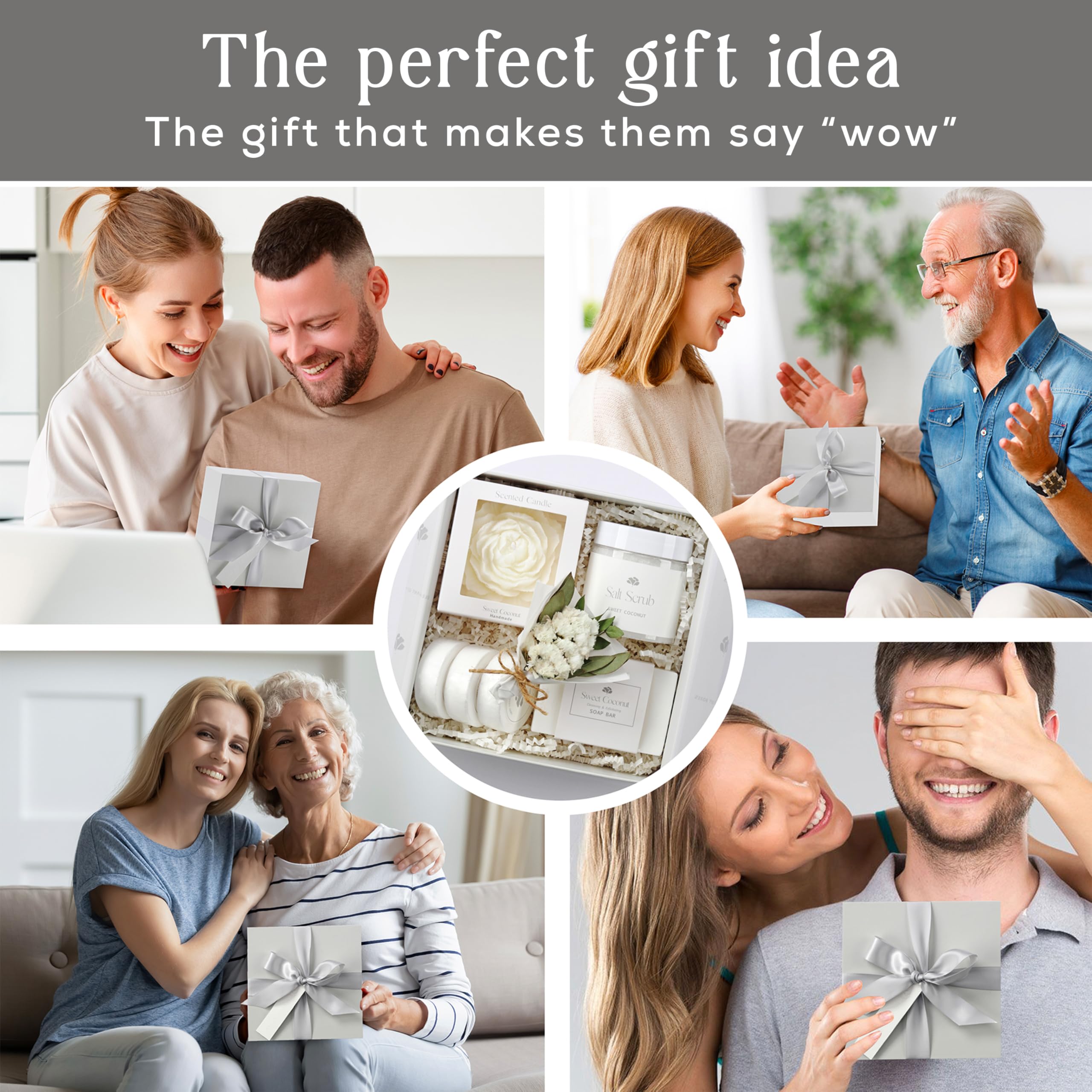 Mothers Day Spa Box for Women – Coffee Scented Candle Set with Bath Bomb & Salt Scrub, Handmade Birthday Present for Her