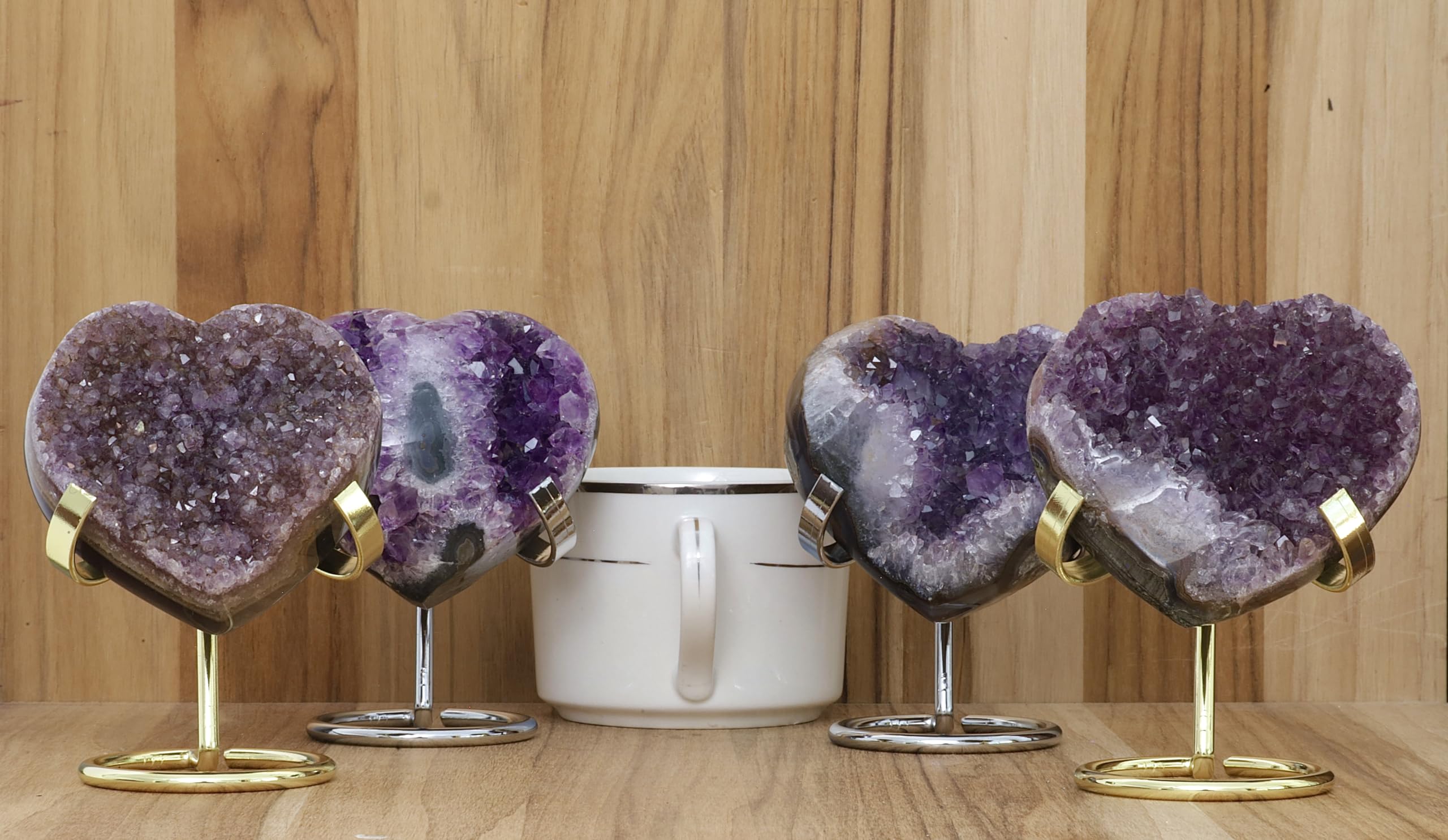 Hand-carved Amethyst Heart Cluster with Stand, Natural Raw Crystal Heart Stone 1–7 Inch tall (50g–1200g), Reiki Healing Gemstone, Love, spiritual Valentine Gift. (200-350 Grams-1.5 to 2.5" tall)
