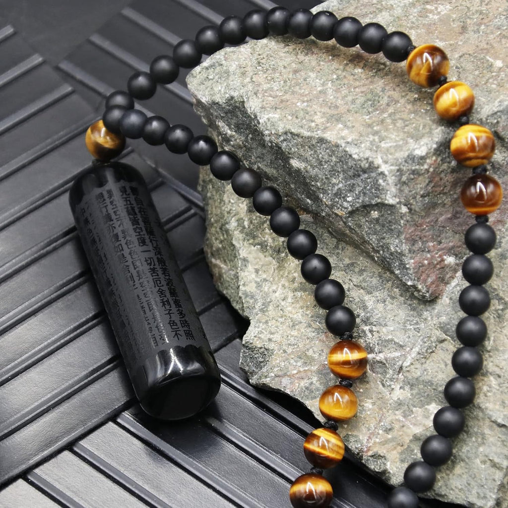 Black Obsidian Necklace Tiger Eye Gemstone Beads Crystal Stone Pendant Healing Chakra Mala Spiritual Necklace for Men Women