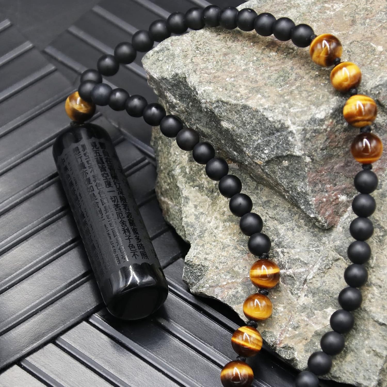 Black Obsidian Necklace Tiger Eye Gemstone Beads Crystal Stone Pendant Healing Chakra Mala Spiritual Necklace for Men Women