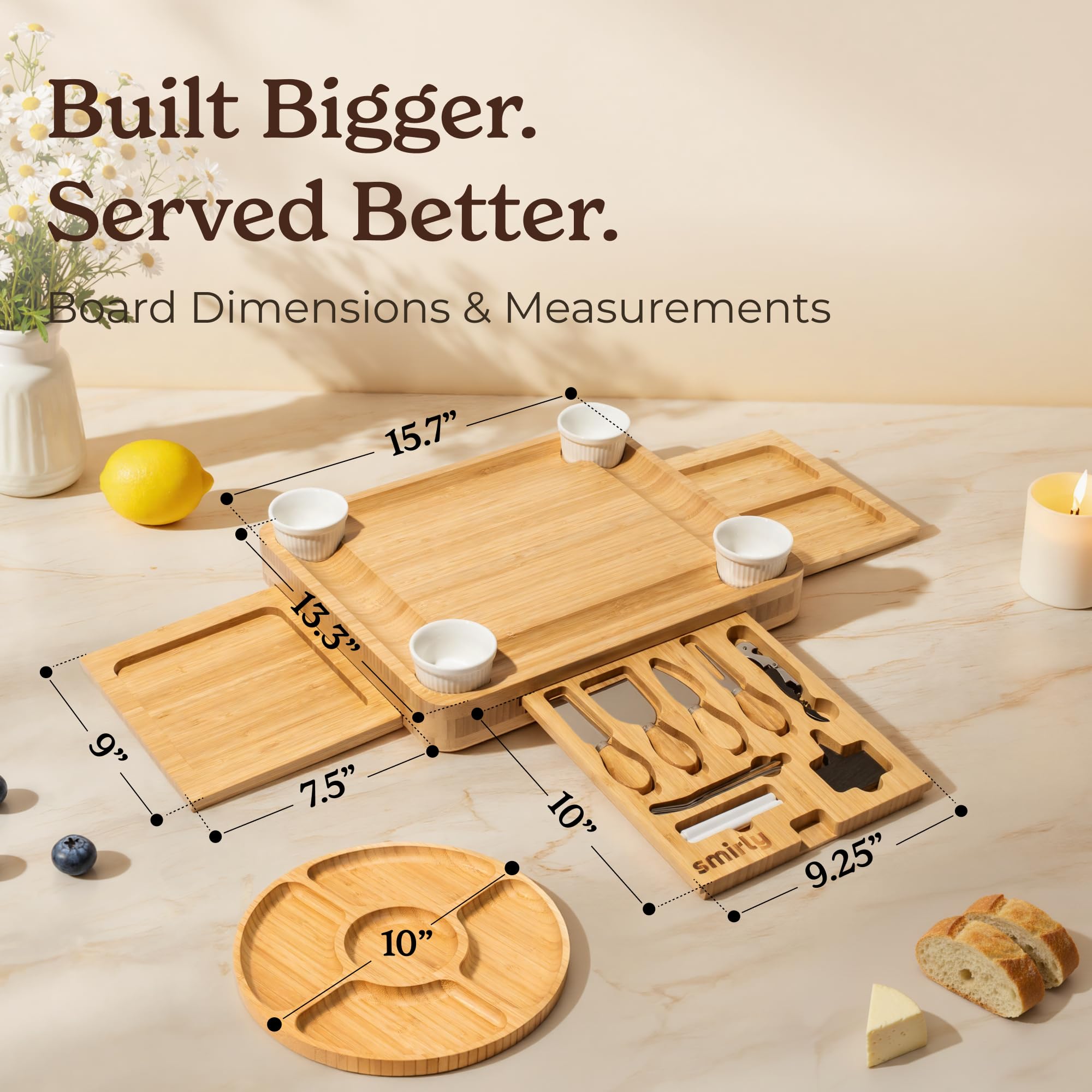 SMIRLY Charcuterie Boards Set - Large Bamboo Cheese Board Set - House Warming Gifts New Home, Wedding Gift for Couple, Bridal Shower Gift, Birthday Gifts for Women