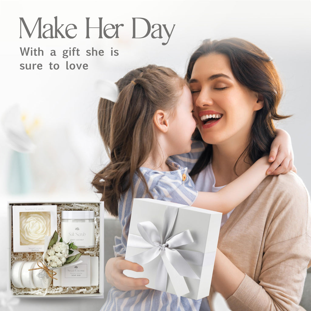 Mothers Day Spa Box for Women – Coffee Scented Candle Set with Bath Bomb & Salt Scrub, Handmade Birthday Present for Her