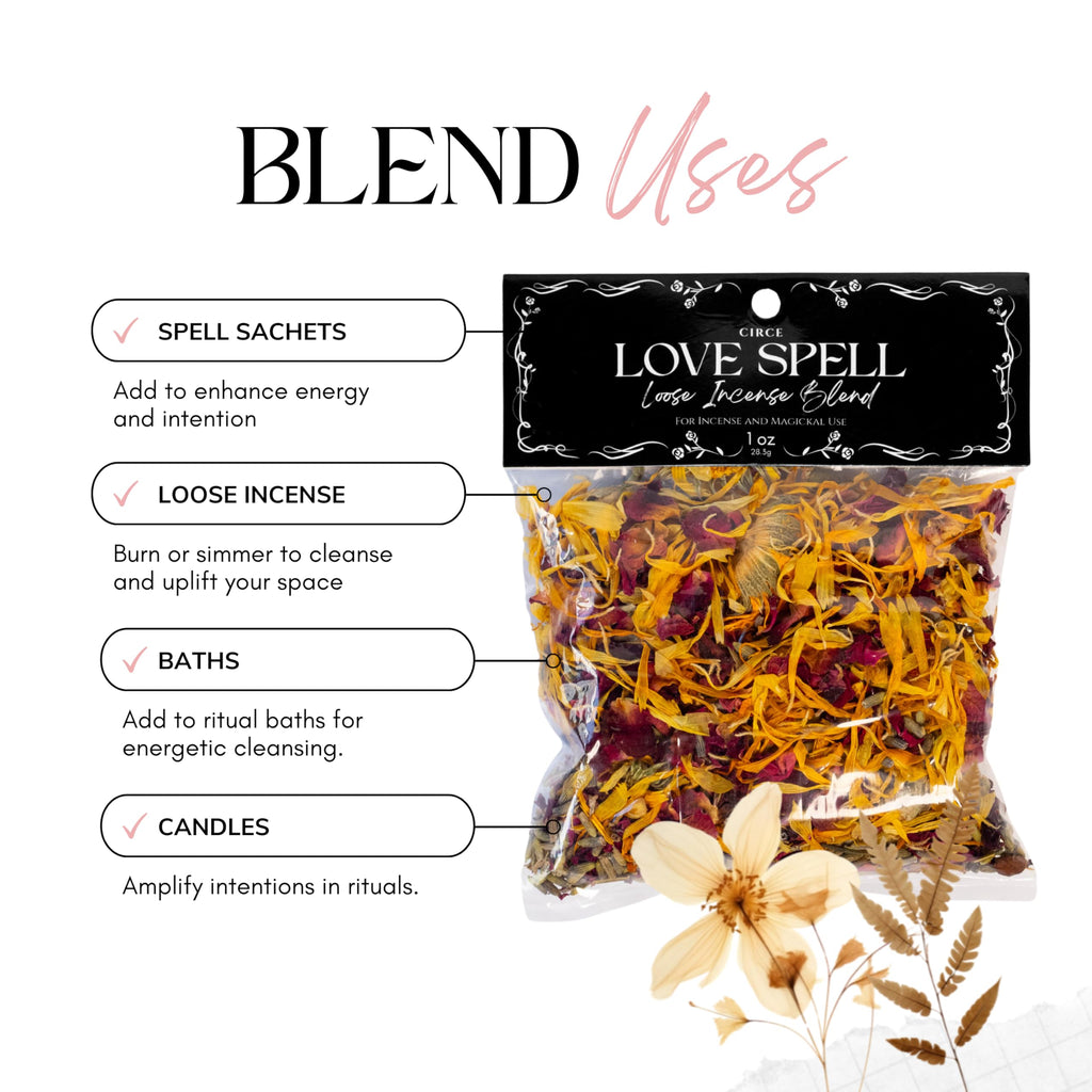 CIRCE Loose Herb Incense Love Spell Aromatic Blend - for Ritual Practices, Amulet Bags, Candle Magic or Loose Incense -Attract New Love or Enhance Existing Flame - Rose Petals & Lavender - 1oz