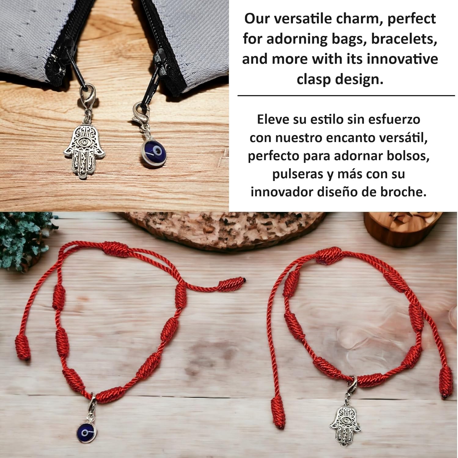 MYSTIC JEWELS - Red Rope Bracelet with 7 Chakras, Amulet of Protection and Good Luck Adjustable Handmade for Women Men Symbol of Friendship, Talla única, Polyester, No Gemstone