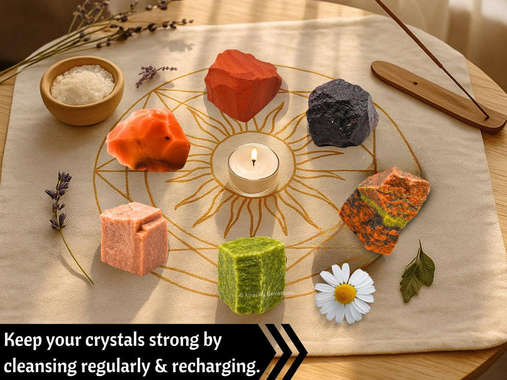 Amazing Gemstone Crystals for House Protection Manifestation, Set of 6 Amethyst, Scolecite, Shungite, Black Tourmaline, Selenite and Moss Agate Healing Crystals and Stones