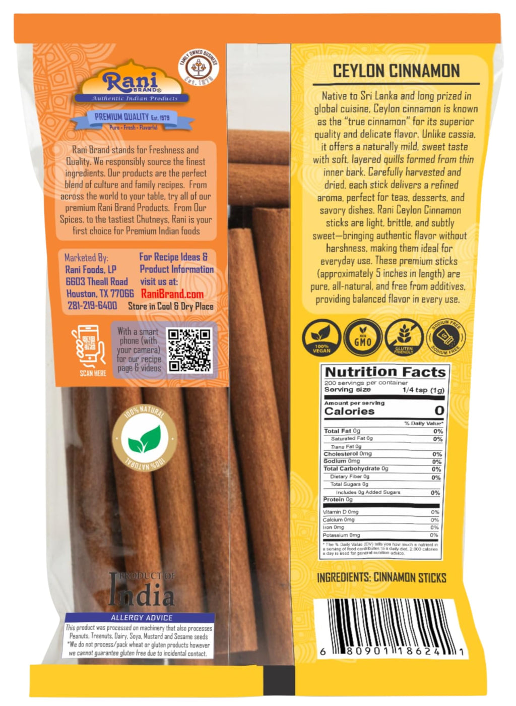 Rani Cinnamon Sticks 7oz (200g) - 36-44 Sticks - Strong Aroma, Perfect for Baking, Cooking & Beverages | 3+ Inches Length - Cassia Saigon Cinnamon from Vietnam | Kosher