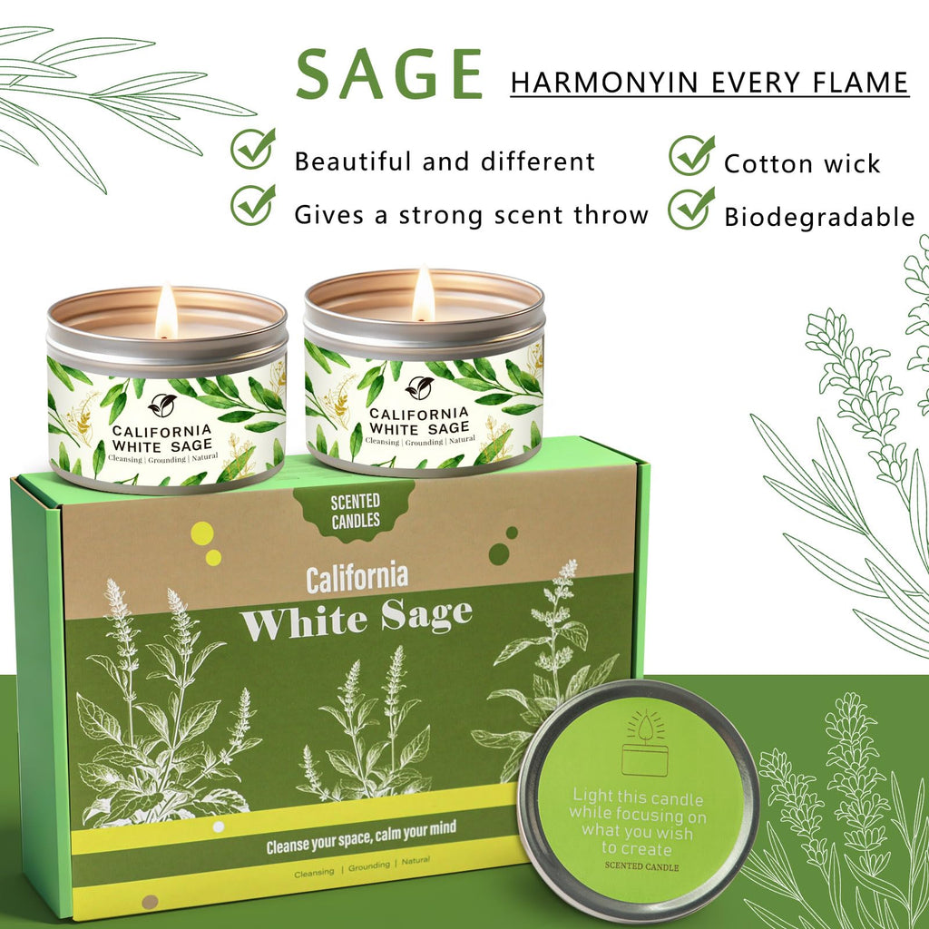 Sage Candle Gift Set, 4 Pack Natural Soy Wax White Sage Smudge Kit with Healing Crystals for House Cleansing Negative Energy, Spiritual Meditation & Aromatherapy, Ideal Mother's Day Housewarming Gifts