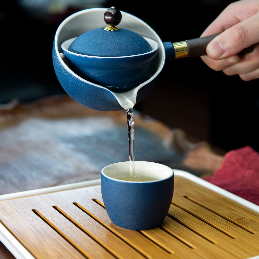 LURRIER Porcelain Chinese Gongfu Tea Set,Portable Teapot Set with 360 Rotation Tea maker and Infuser,Portable All in One Gift Bag for Travel,Home,Gifting,Outdoor and Office (Sakura)