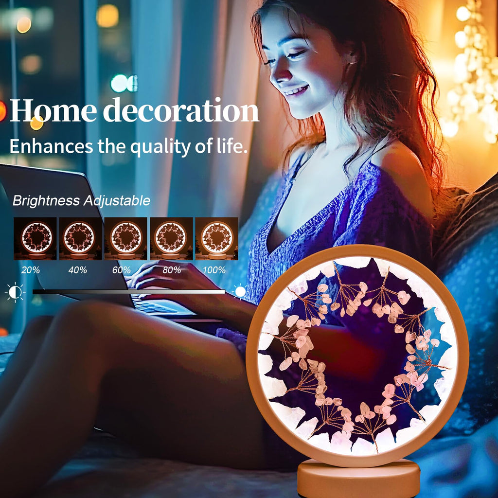 Runyangshi Amethyst Night Lamp 8.6" Natural Healing Crystal Bedside Lamp USB Port 3 Colours Dimming Mode Bedroom Lamp Suitable Night Light for Living Room Bedroom Office Home Decor Ideal Gift
