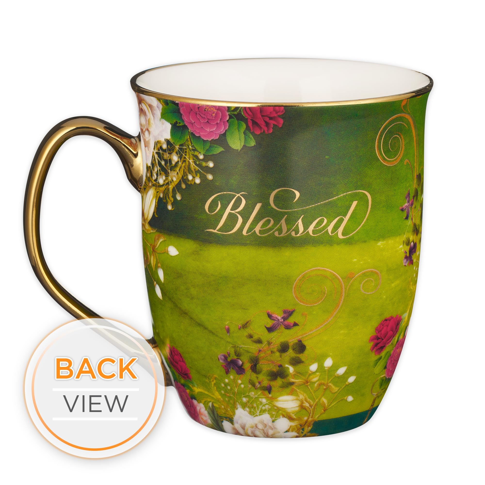 Christian Art Gifts Pink Butterfly Ceramic Coffee Mug with Gold Accents – 14 oz. Lead and Cadmium-free Inspirational Scripture Coffee and Tea Mug for Women with Bible Verse: Be Still – Psalm 46:10