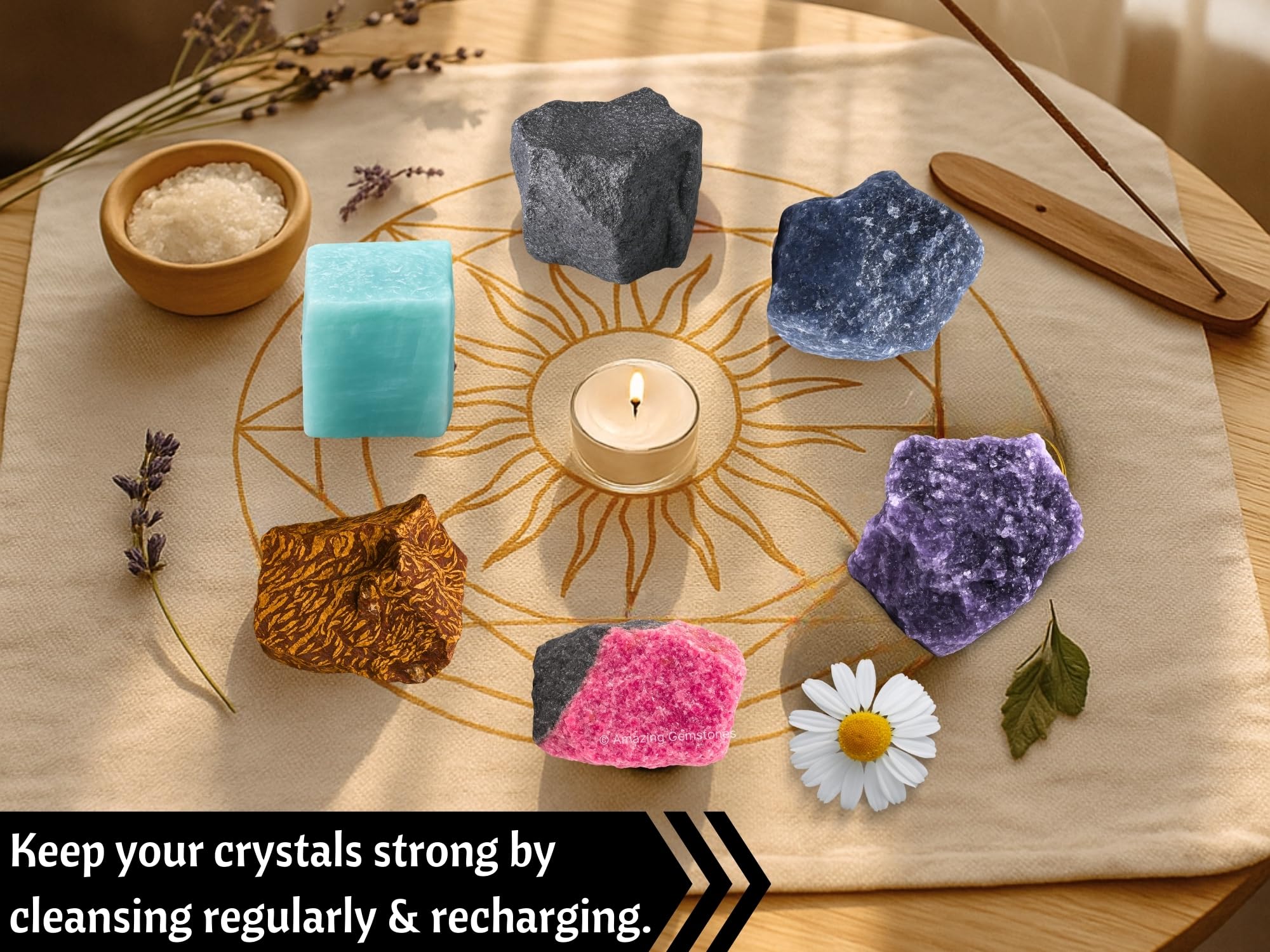 Amazing Gemstone Crystals for House Protection Manifestation, Set of 6 Amethyst, Scolecite, Shungite, Black Tourmaline, Selenite and Moss Agate Healing Crystals and Stones
