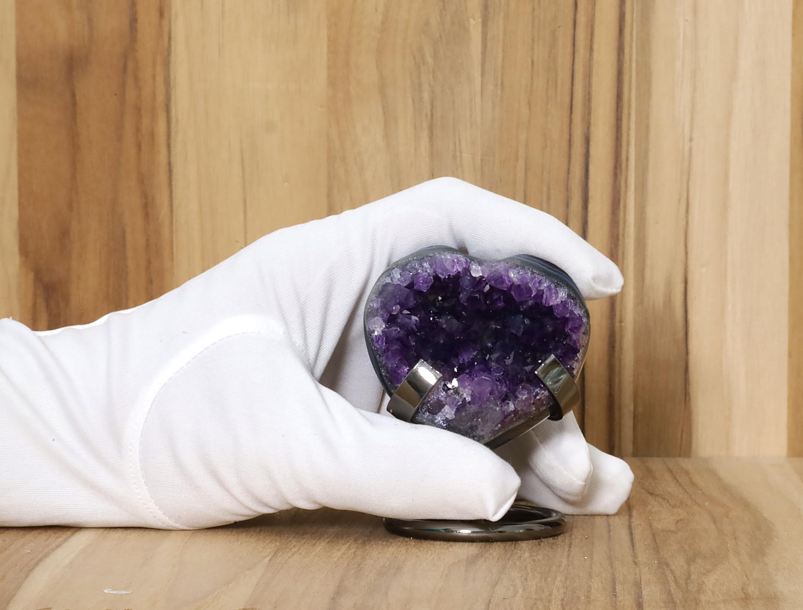 Hand-carved Amethyst Heart Cluster with Stand, Natural Raw Crystal Heart Stone 1–7 Inch tall (50g–1200g), Reiki Healing Gemstone, Love, spiritual Valentine Gift. (200-350 Grams-1.5 to 2.5" tall)
