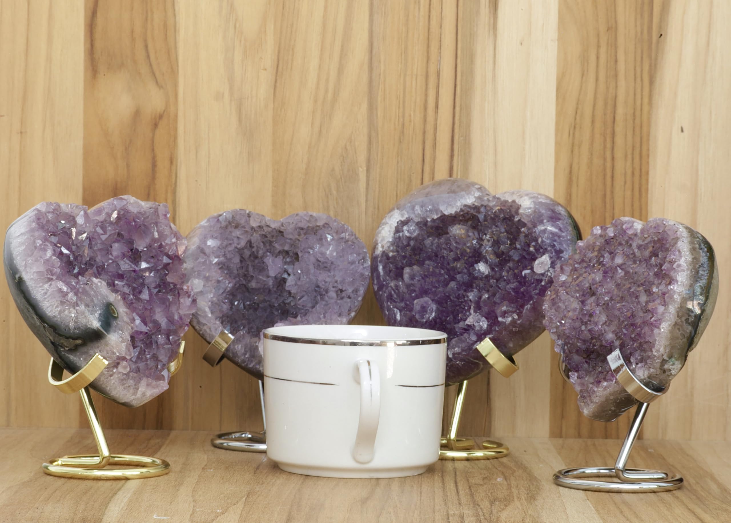 Hand-carved Amethyst Heart Cluster with Stand, Natural Raw Crystal Heart Stone 1–7 Inch tall (50g–1200g), Reiki Healing Gemstone, Love, spiritual Valentine Gift. (200-350 Grams-1.5 to 2.5" tall)