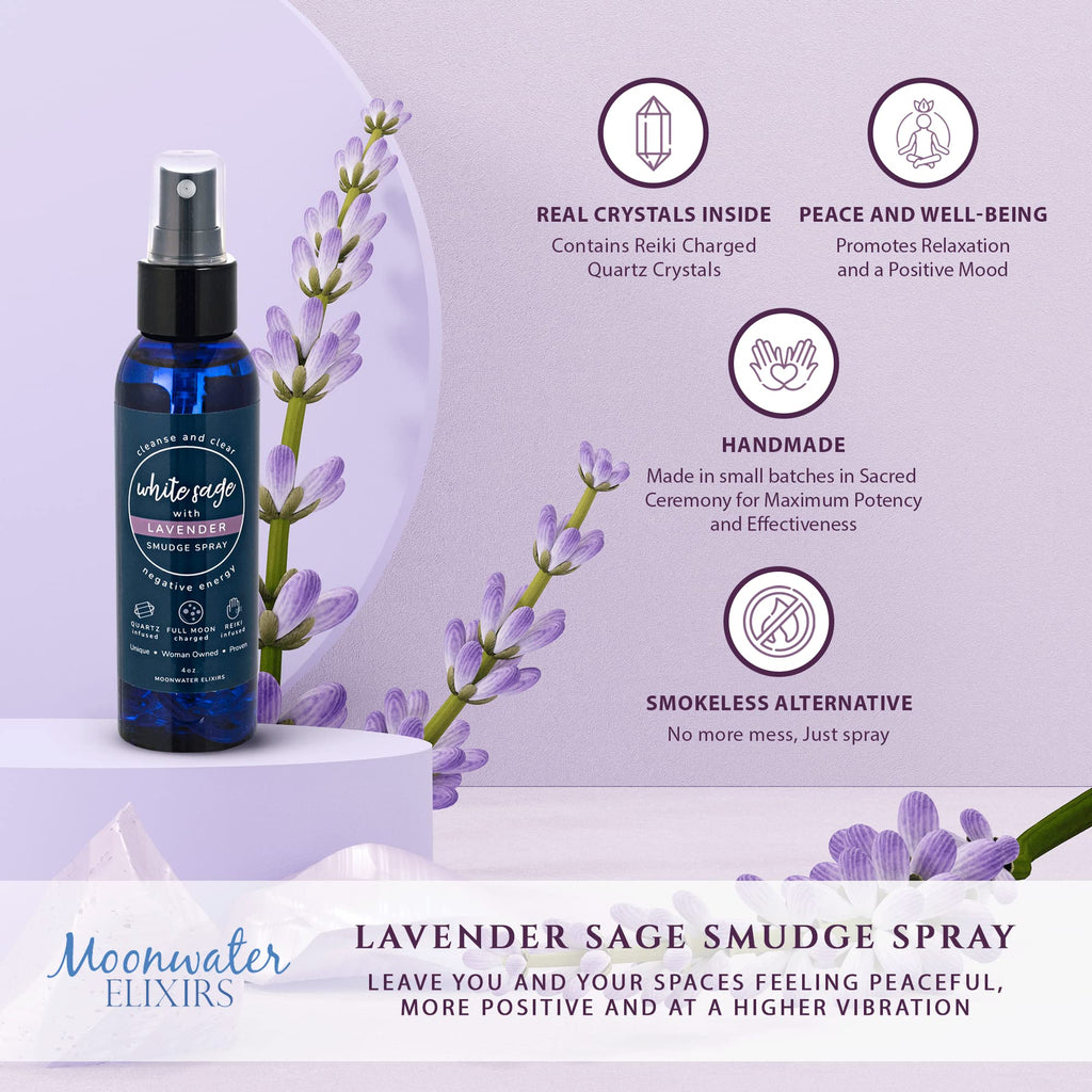 White Sage Smudge Spray for Spiritual Cleansing & Aura Protection, Sage Mist for Cleansing Negative Energy & Protection, Home & Meditation, Clear Quartz Reiki Energized Aromatherapy Room Spray - 4oz