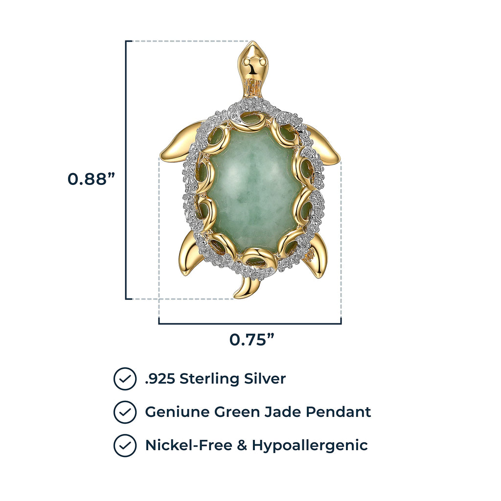 MORGAN & PAIGE .925 Sterling Silver 18K Gold Plated Genuine Jade Necklaces for Women - Elephant and White Sapphire or Turtle with 1/10 cttw Diamond Pendant, Gold Necklace for Women Jewelry 18 inch