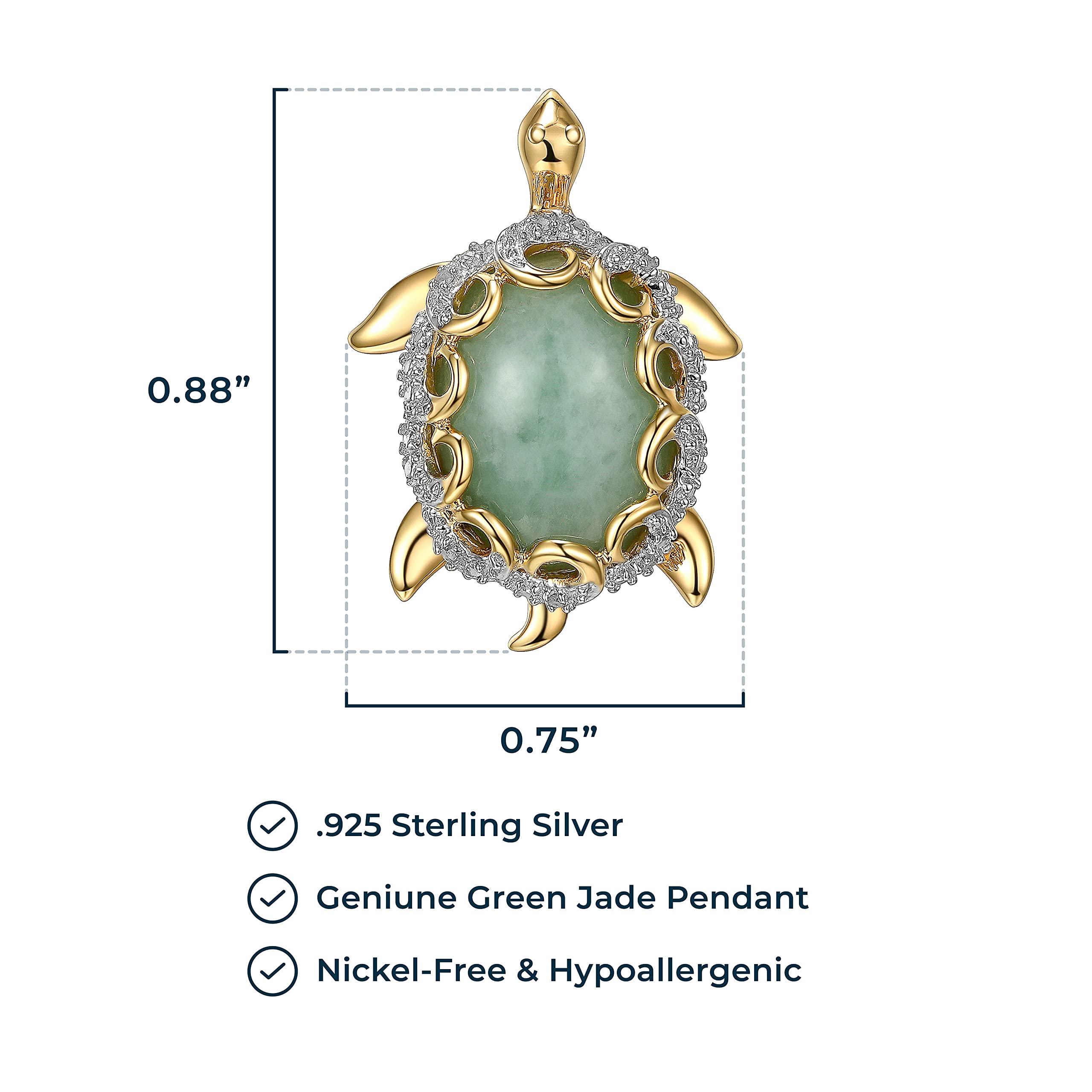 MORGAN & PAIGE .925 Sterling Silver 18K Gold Plated Genuine Jade Necklaces for Women - Elephant and White Sapphire or Turtle with 1/10 cttw Diamond Pendant, Gold Necklace for Women Jewelry 18 inch