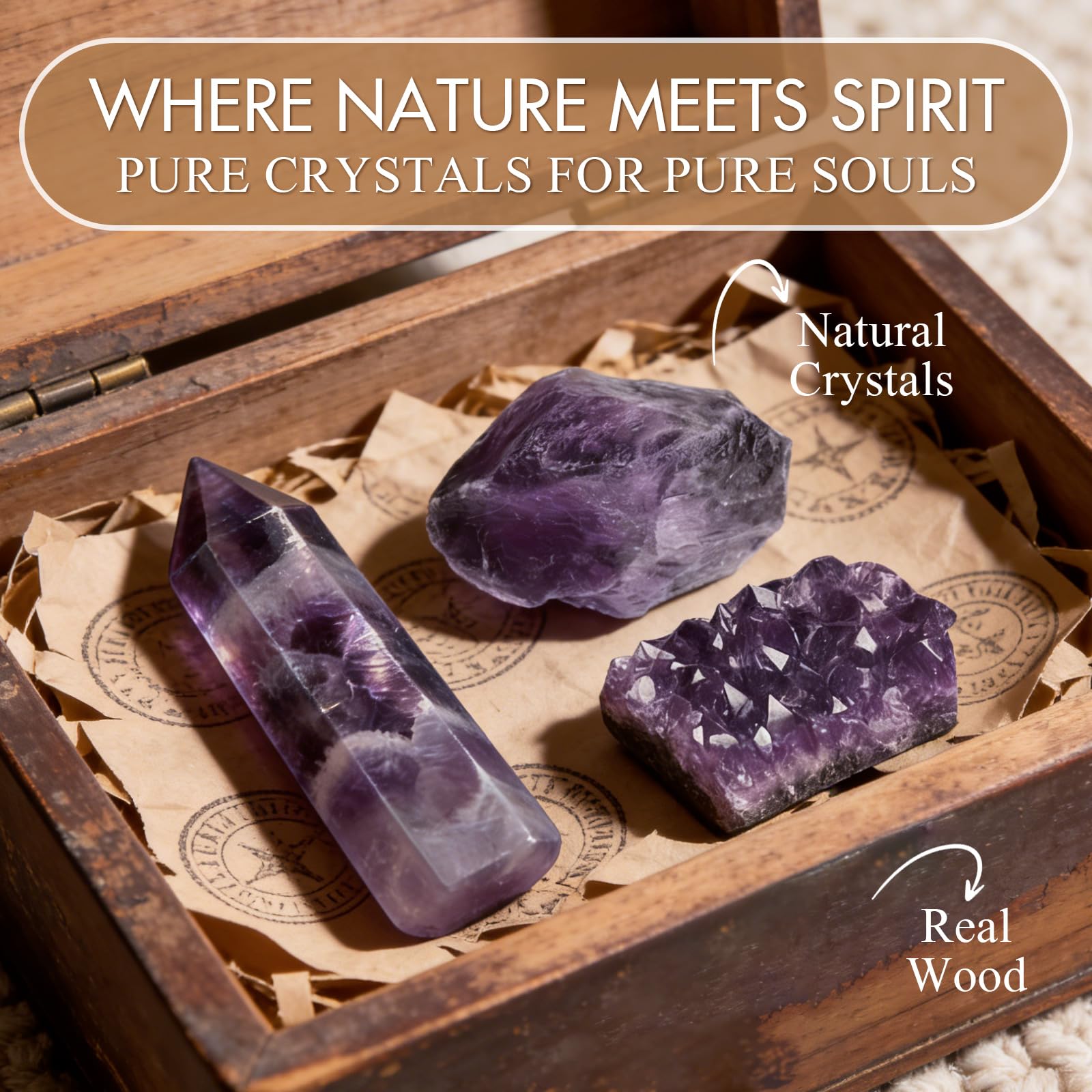 7 Chakra Healing Crystals Set - Large Raw Stones Energy Alignment Kit with Wooden Gift Box & Guidebook