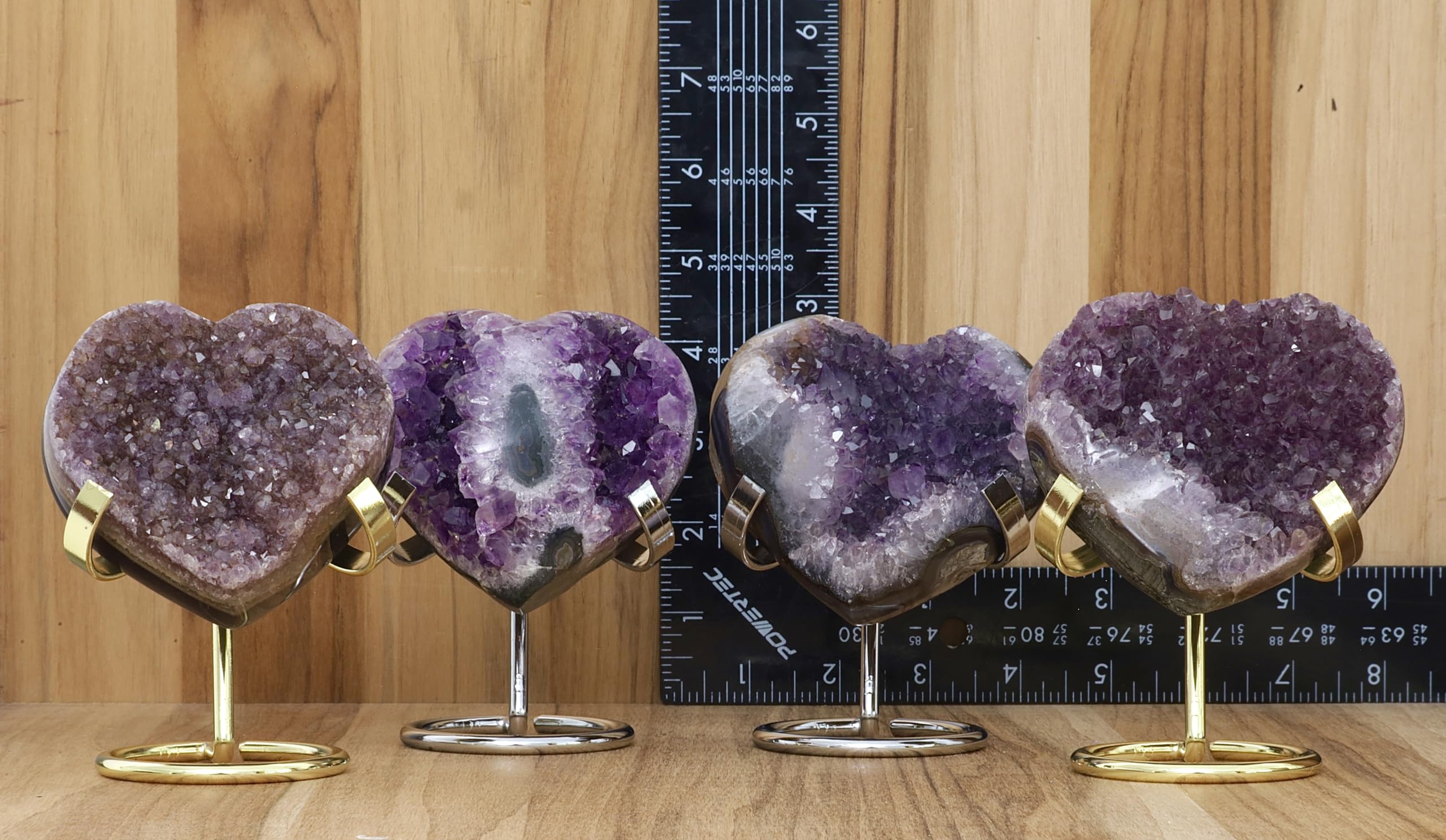 Hand-carved Amethyst Heart Cluster with Stand, Natural Raw Crystal Heart Stone 1–7 Inch tall (50g–1200g), Reiki Healing Gemstone, Love, spiritual Valentine Gift. (200-350 Grams-1.5 to 2.5" tall)