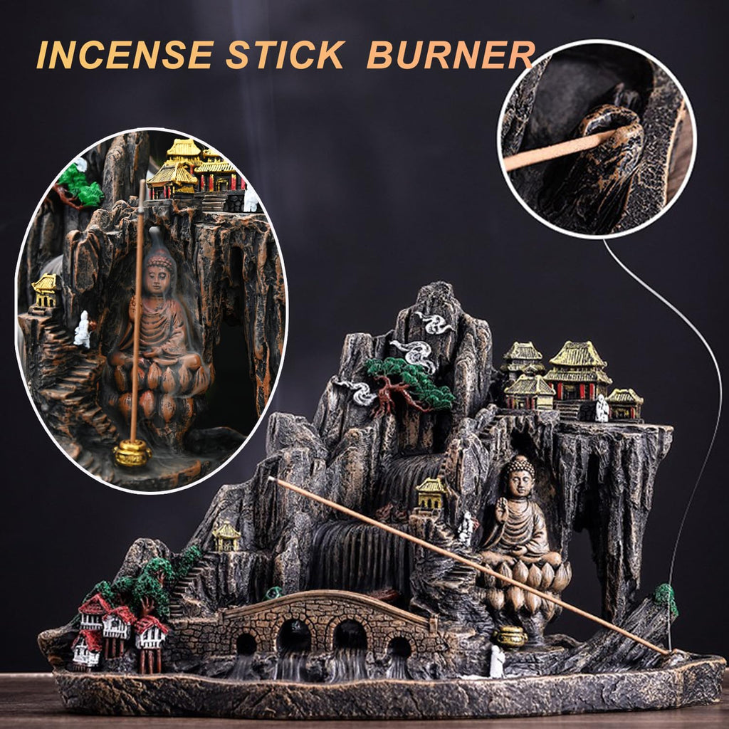 Mountain Waterfall Incense Burner，Backfall Incense Holder River, Incense Falls Meditation Decor for Room with Upgrade Incense Cones and Accessories (5in1 Palo Santo)
