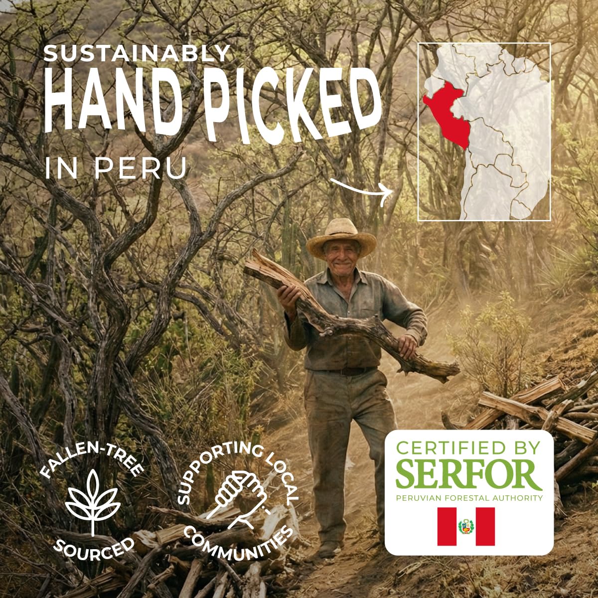 Palo Santo Premium Sticks (8) Smudging Incense Certified Pure Ethically and Sustainably Harvested from Fallen Trees in Peru (NOT Ecuador). Protection, Meditation, Healing, Spiritual Cleansing