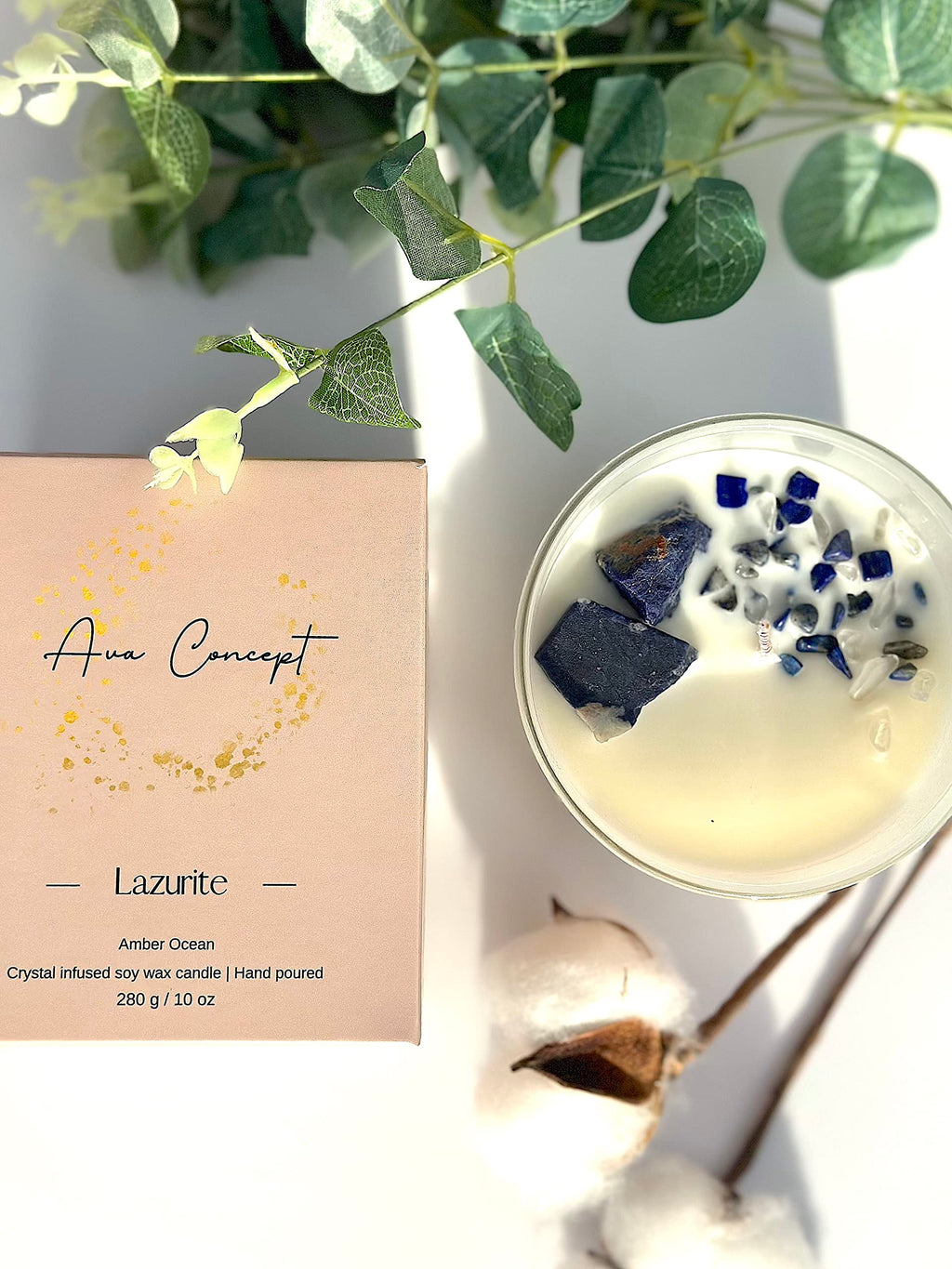 AVACONCEPT Crystal Infused Soy Wax Candle Gift Set Aromatherapy Scented Candles with Healing Crystals Natural Hand-Poured Luxury for Relaxation & Home Décor (Sunstone & Amethyst & Amazonite)