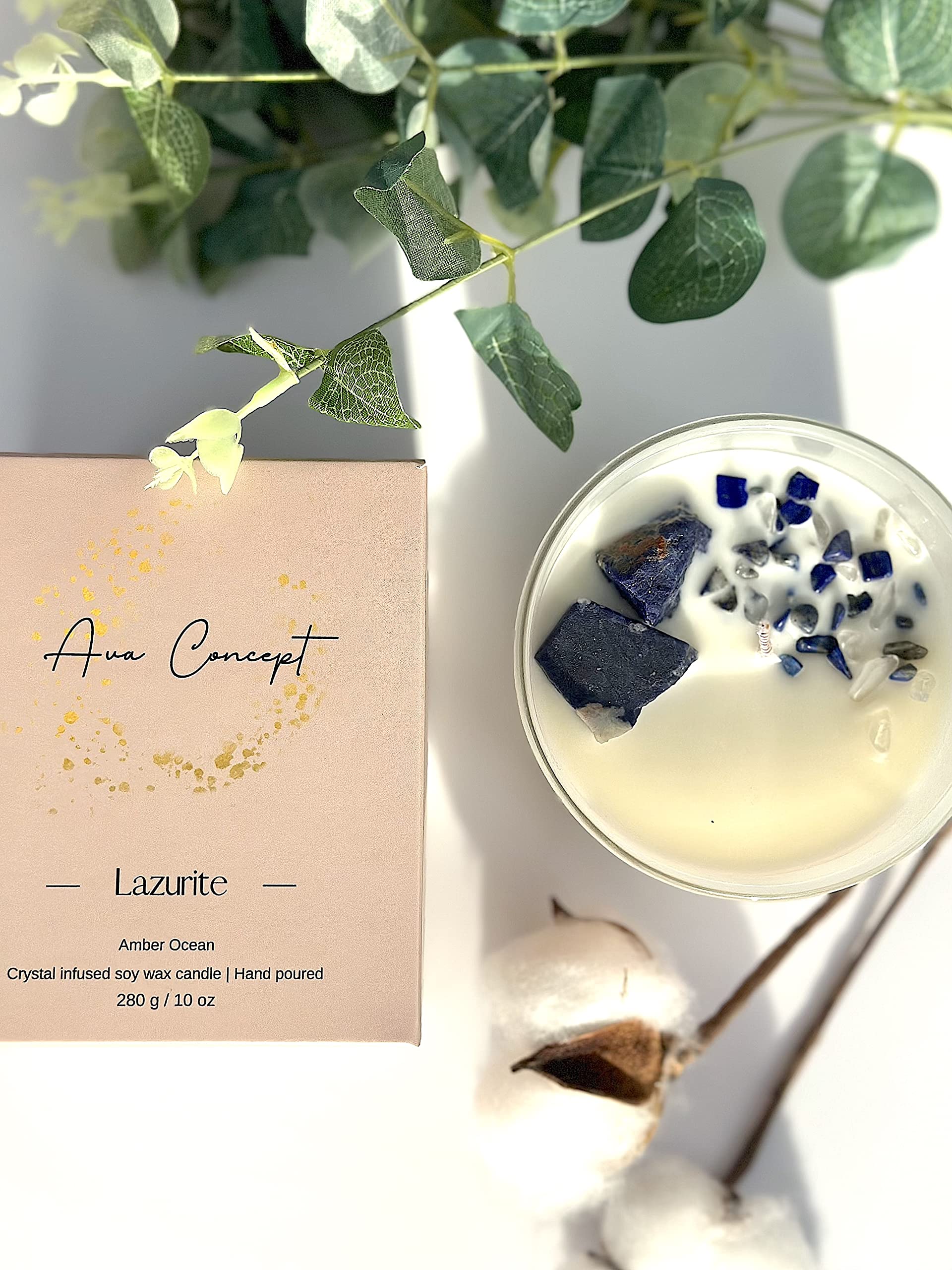 AVACONCEPT Crystal Infused Soy Wax Candle Gift Set Aromatherapy Scented Candles with Healing Crystals Natural Hand-Poured Luxury for Relaxation & Home Décor (Sunstone & Amethyst & Amazonite)
