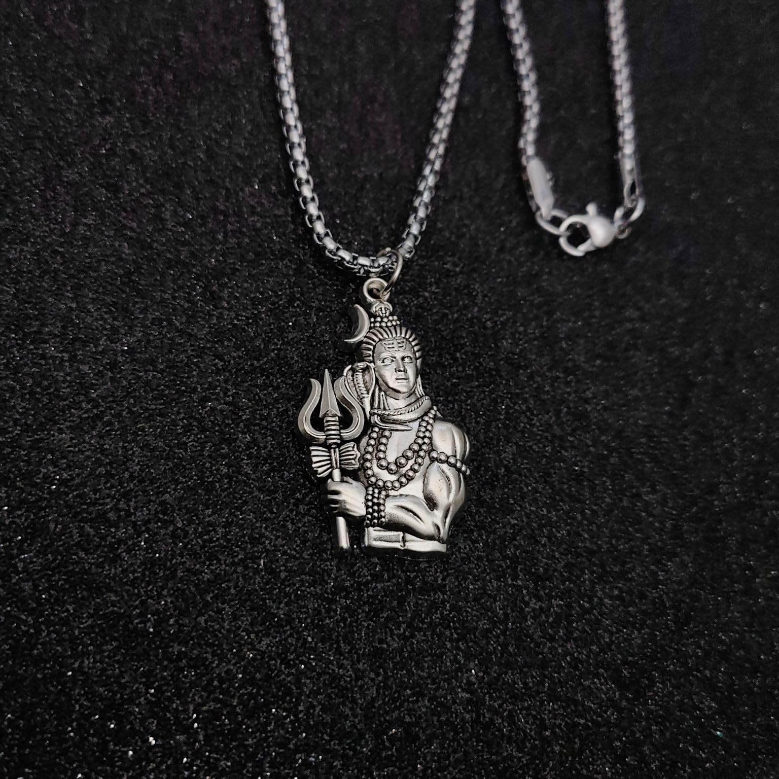 Stainless Steel Shiva's Trishul Damaru Pendant with Chain for Men, Anti-Tarnish Mahadev Mahakal Bholenath Necklace for Men & Women - Oxidized Silver Finish