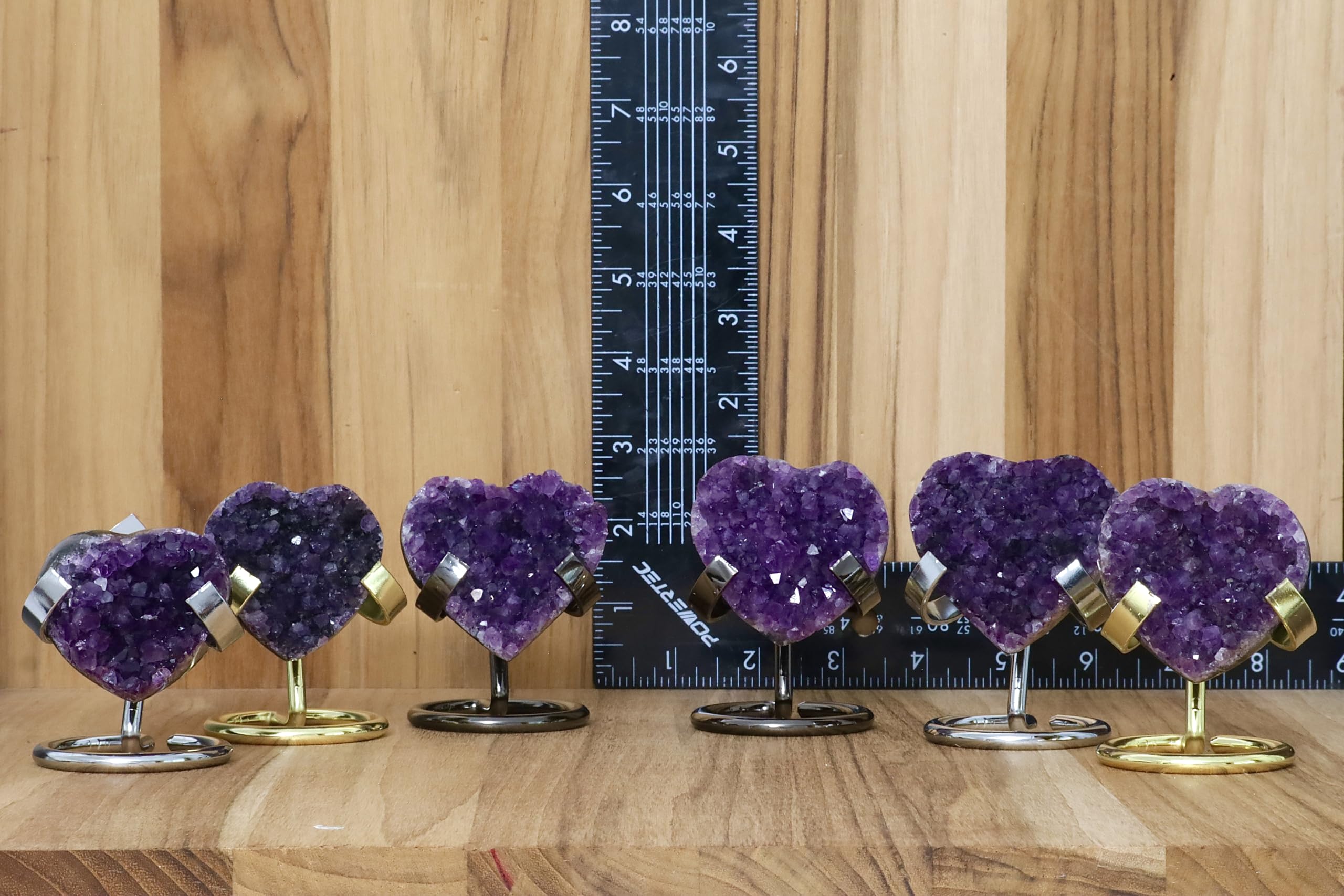 Hand-carved Amethyst Heart Cluster with Stand, Natural Raw Crystal Heart Stone 1–7 Inch tall (50g–1200g), Reiki Healing Gemstone, Love, spiritual Valentine Gift. (200-350 Grams-1.5 to 2.5" tall)