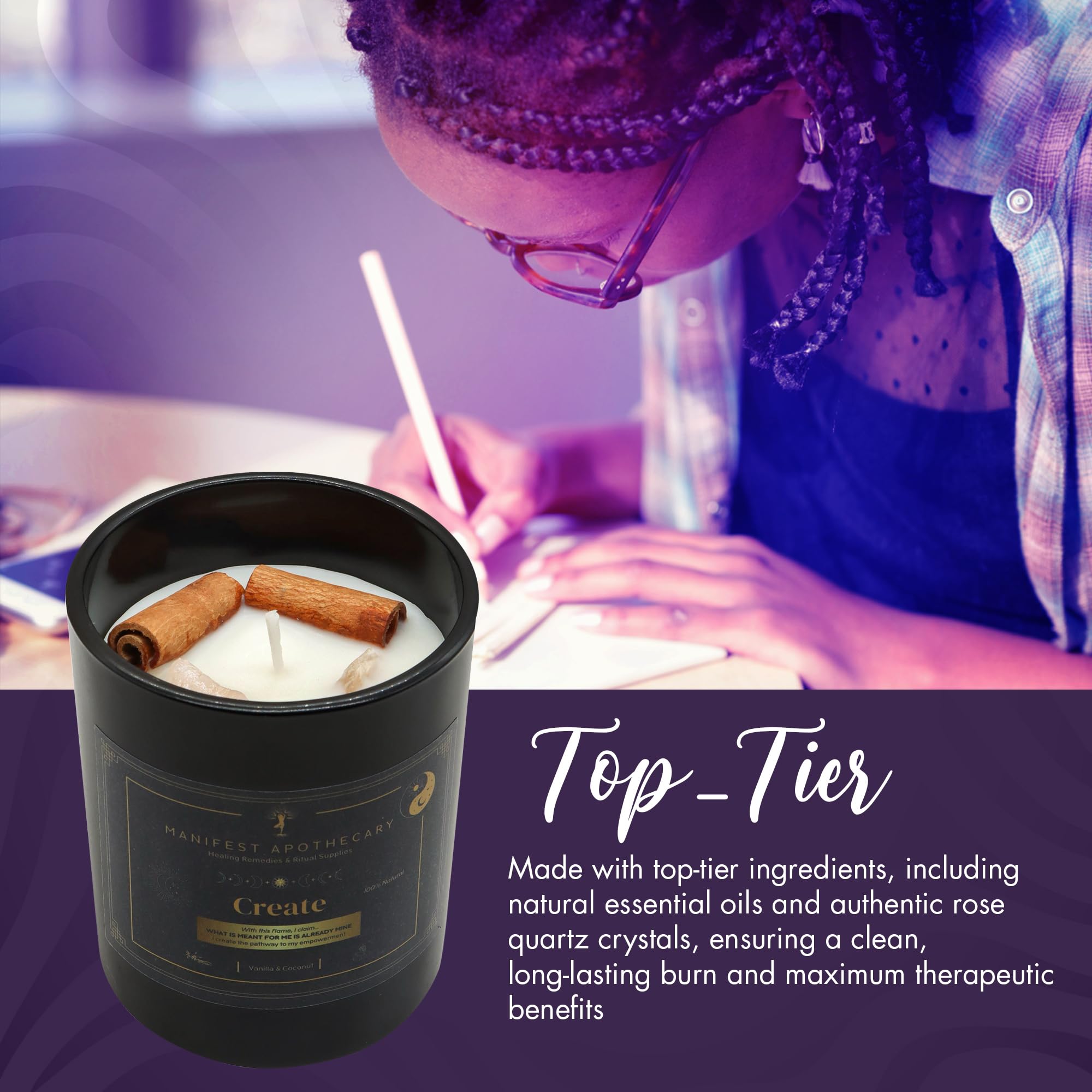 Aromatherapy Scented Candle for Women & Men - Infused with Rose Petals, Cannabis, & Amethyst Crystals - 100% Cotton Wick, 50 Hrs Burn Time & 10.5 Oz Hand-Poured Soy Candle for Relaxation & Mindfulness