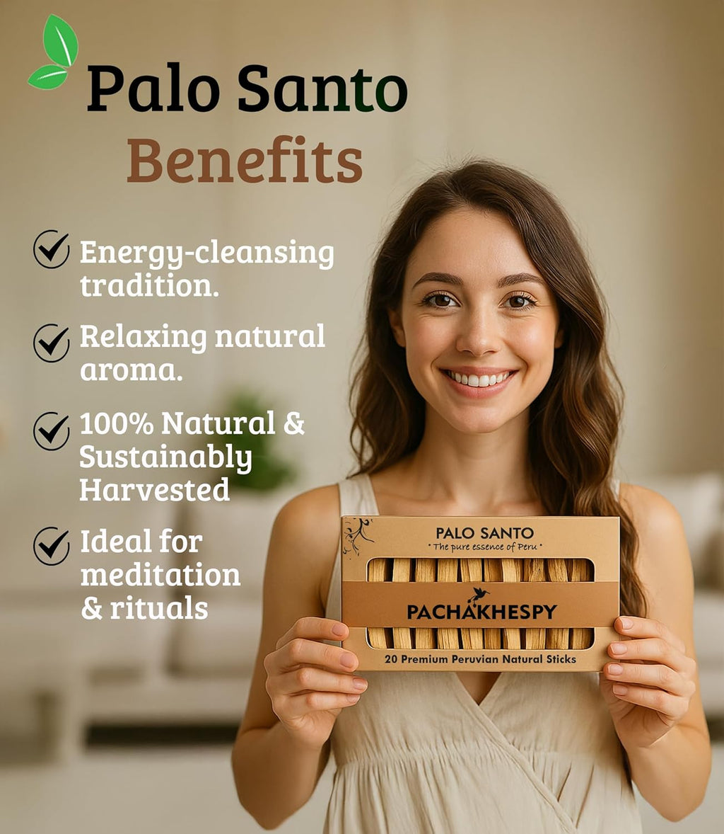 Authentic Premium Palo Santo from Peru 20 Pack of Natural Holy Wood Hand Harvested Smudging Sticks for Home Fragrance Energy Cleansing Meditation Spiritual Rituals Anti Stress Wellness Incense