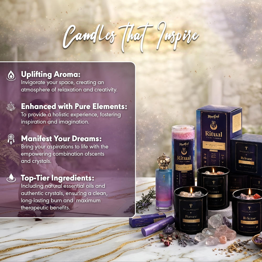 Aromatherapy Scented Candle for Women & Men - Infused with Rose Petals, Cannabis, & Amethyst Crystals - 100% Cotton Wick, 50 Hrs Burn Time & 10.5 Oz Hand-Poured Soy Candle for Relaxation & Mindfulness