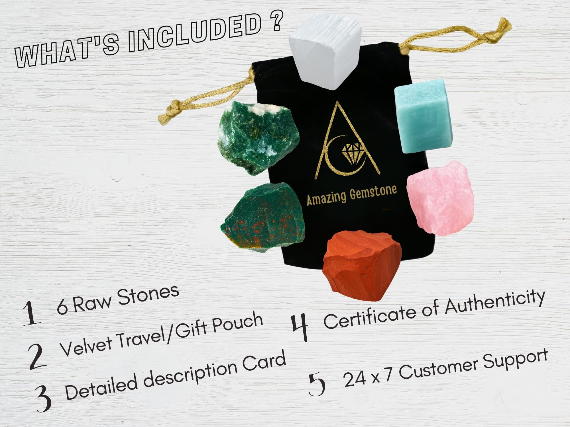 Amazing Gemstone Crystals for House Protection Manifestation, Set of 6 Amethyst, Scolecite, Shungite, Black Tourmaline, Selenite and Moss Agate Healing Crystals and Stones