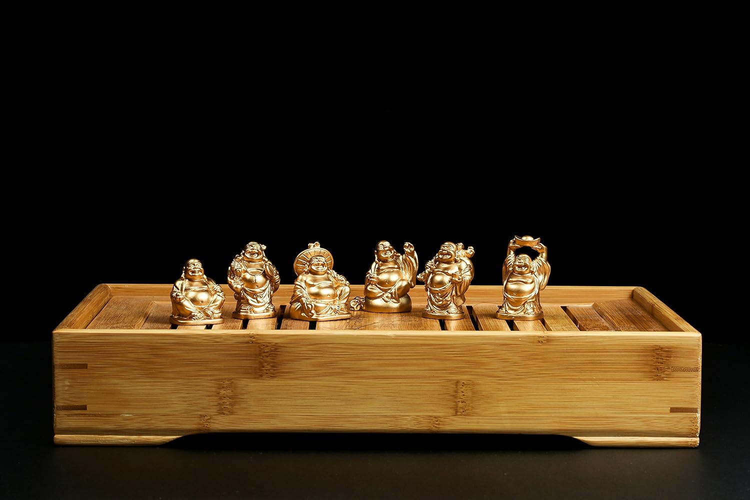 BRABUD Feng Shui 2'' Golden Resin Laughing Buddha Statue Figurines Set of 6 BS019