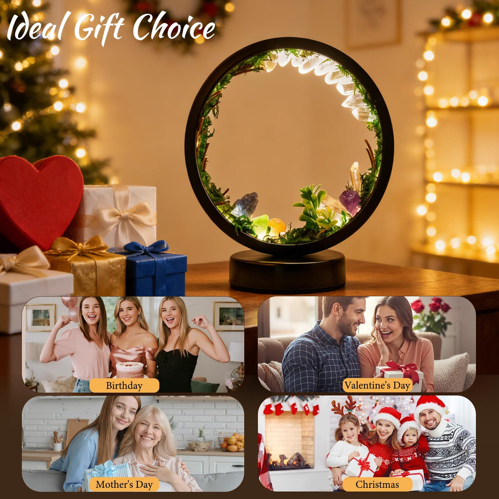 Runyangshi Amethyst Night Lamp 8.6" Natural Healing Crystal Bedside Lamp USB Port 3 Colours Dimming Mode Bedroom Lamp Suitable Night Light for Living Room Bedroom Office Home Decor Ideal Gift