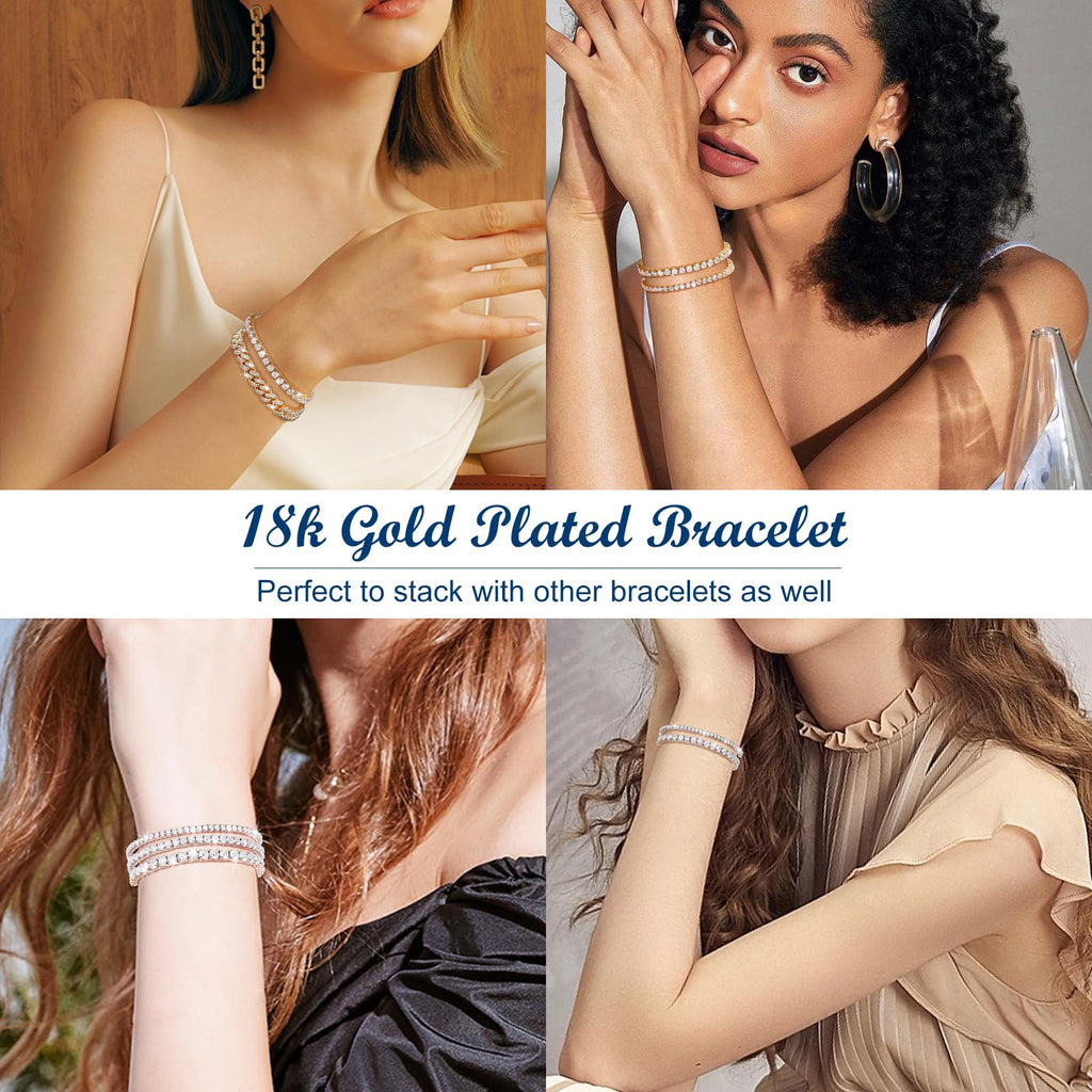 Moissanite Tennis Bracelet 1.79ct-8.69ct Adjustable Bracelet for Women 18K White Gold Plated S925 Sterling Silver Tennis Bracelet D Color VVS1 Round Cut 2/3/4mm Moissanite Bracelet Gifts for Wife/Mom