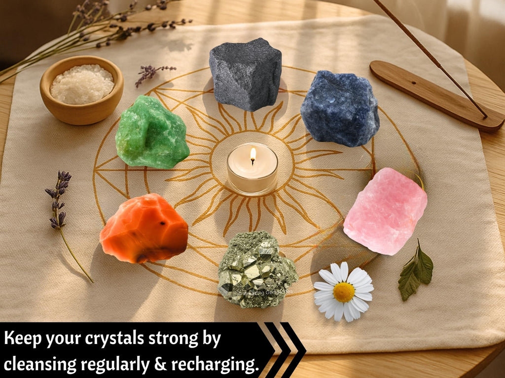 Amazing Gemstone Crystals for House Protection Manifestation, Set of 6 Amethyst, Scolecite, Shungite, Black Tourmaline, Selenite and Moss Agate Healing Crystals and Stones
