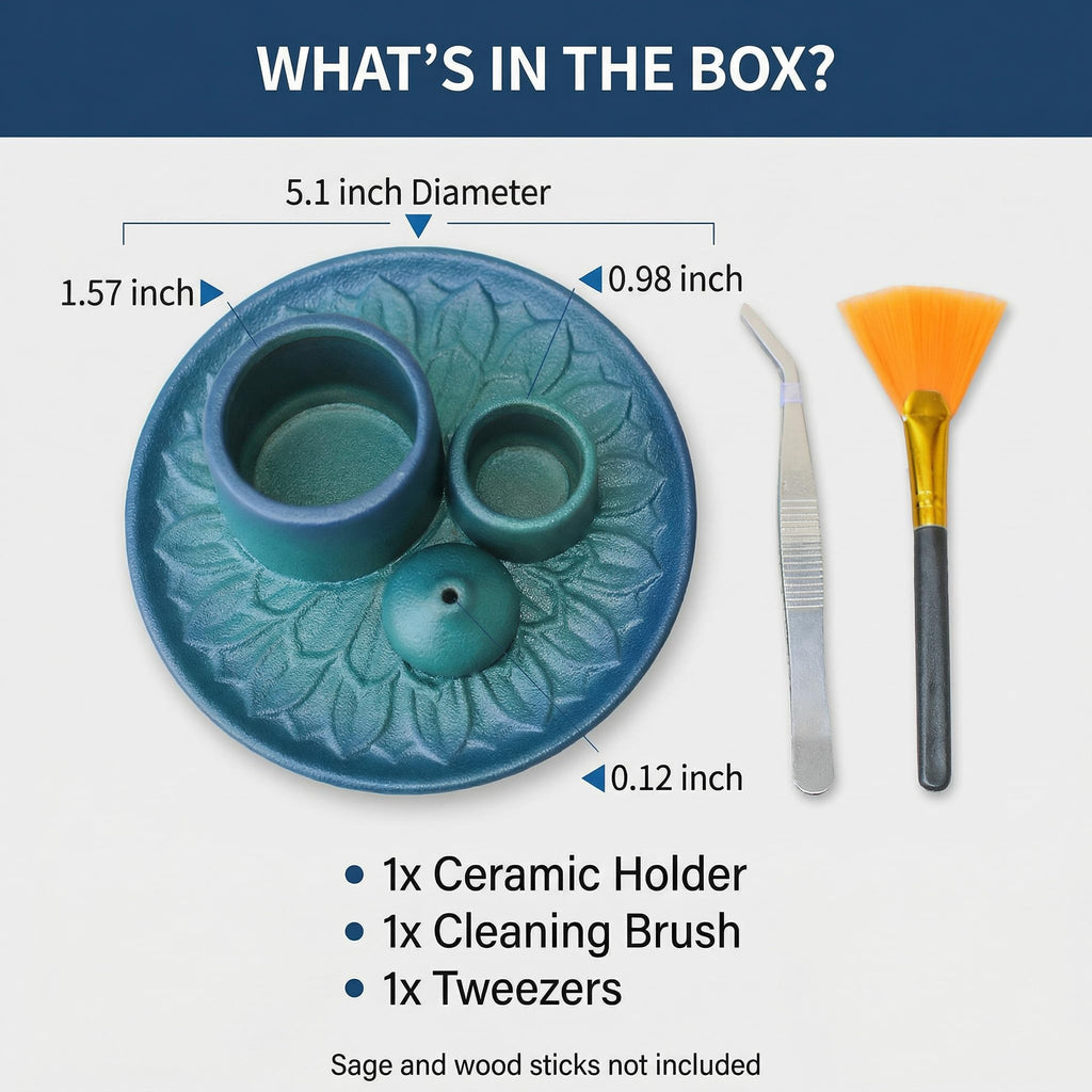 Handmade Ceramic Incense Burner for Palo Santo Incense Sticks, 4 in 1 Multi-Purpose Sage Holder for Burning, Ash Catcher Tray for Meditation Yoga Room (Golden)