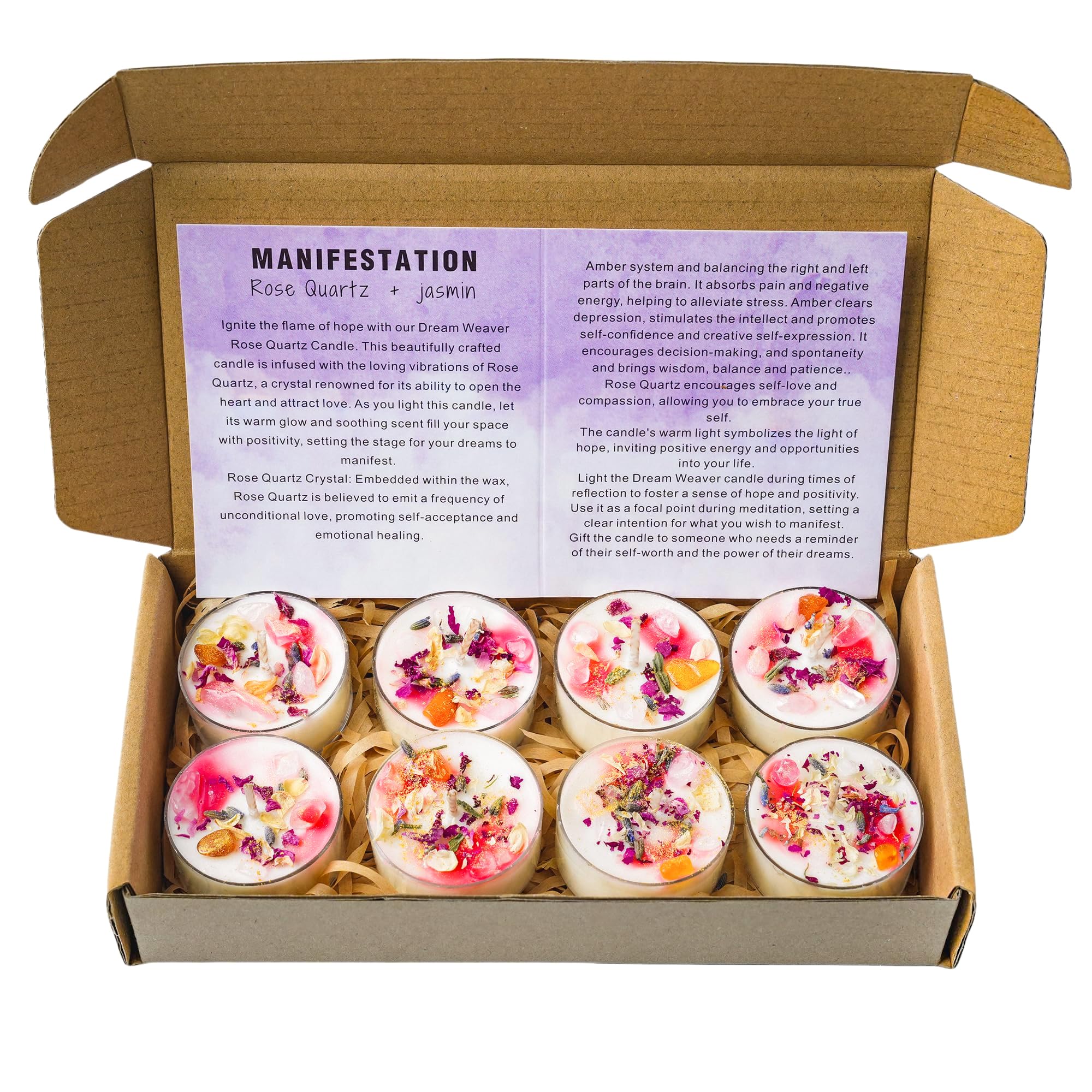 Tealight Soy Candles with Crystals and Herbs, Handmade Energy Candles, Aromatherapy Candles. (Mixed)