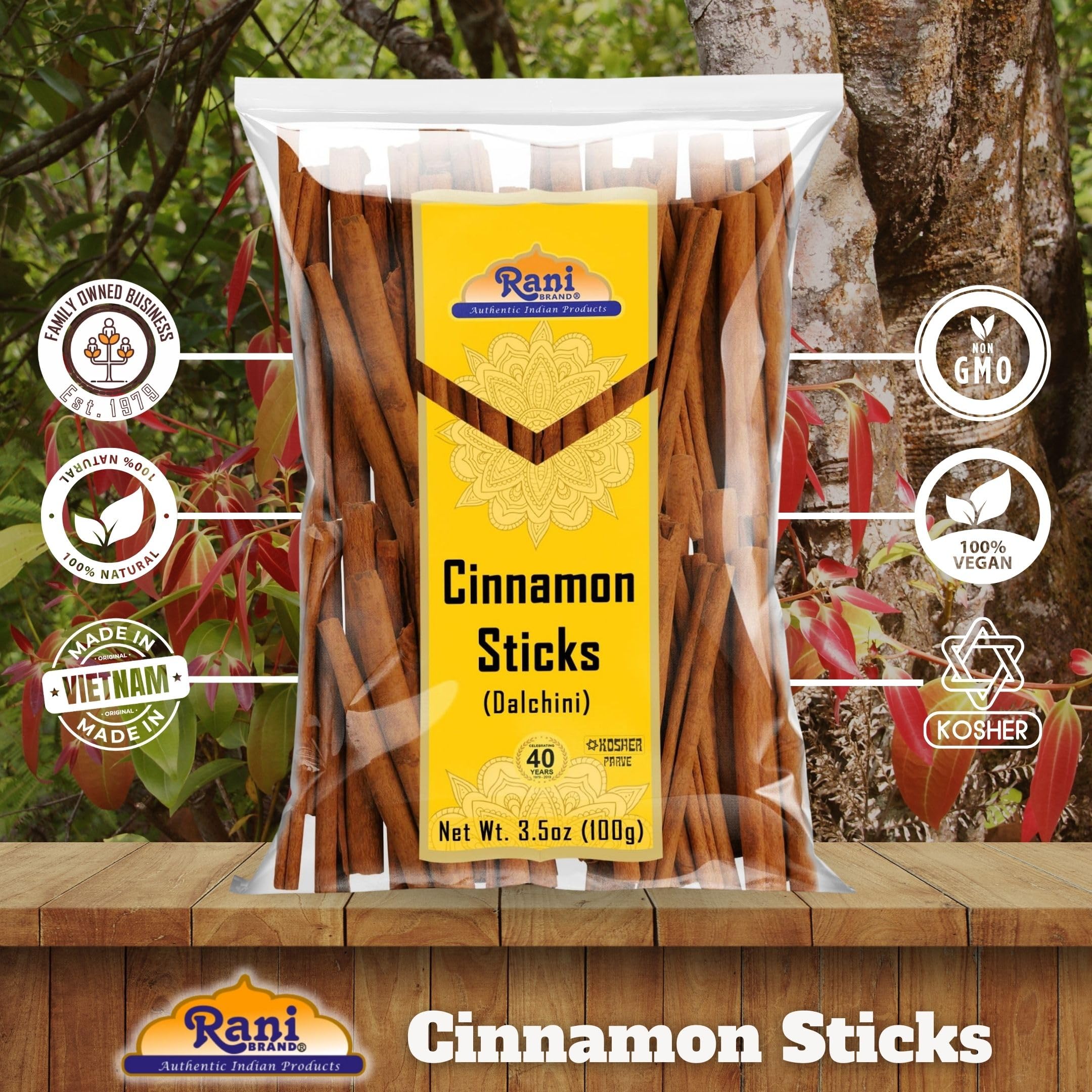Rani Cinnamon Sticks 7oz (200g) - 36-44 Sticks - Strong Aroma, Perfect for Baking, Cooking & Beverages | 3+ Inches Length - Cassia Saigon Cinnamon from Vietnam | Kosher