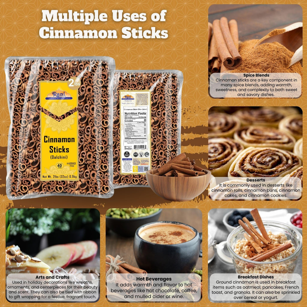 Rani Cinnamon Sticks 7oz (200g) - 36-44 Sticks - Strong Aroma, Perfect for Baking, Cooking & Beverages | 3+ Inches Length - Cassia Saigon Cinnamon from Vietnam | Kosher