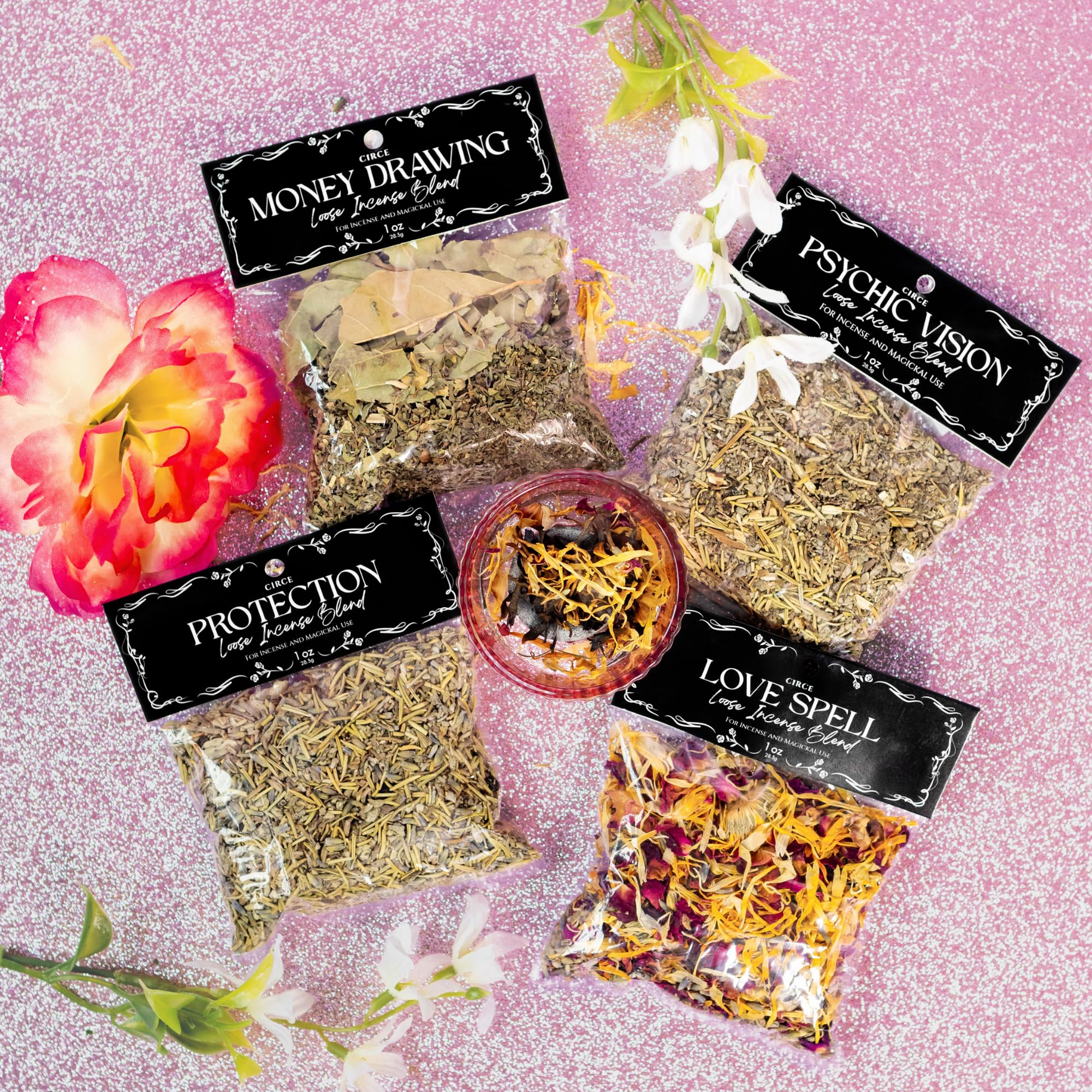 CIRCE Loose Herb Incense Love Spell Aromatic Blend - for Ritual Practices, Amulet Bags, Candle Magic or Loose Incense -Attract New Love or Enhance Existing Flame - Rose Petals & Lavender - 1oz