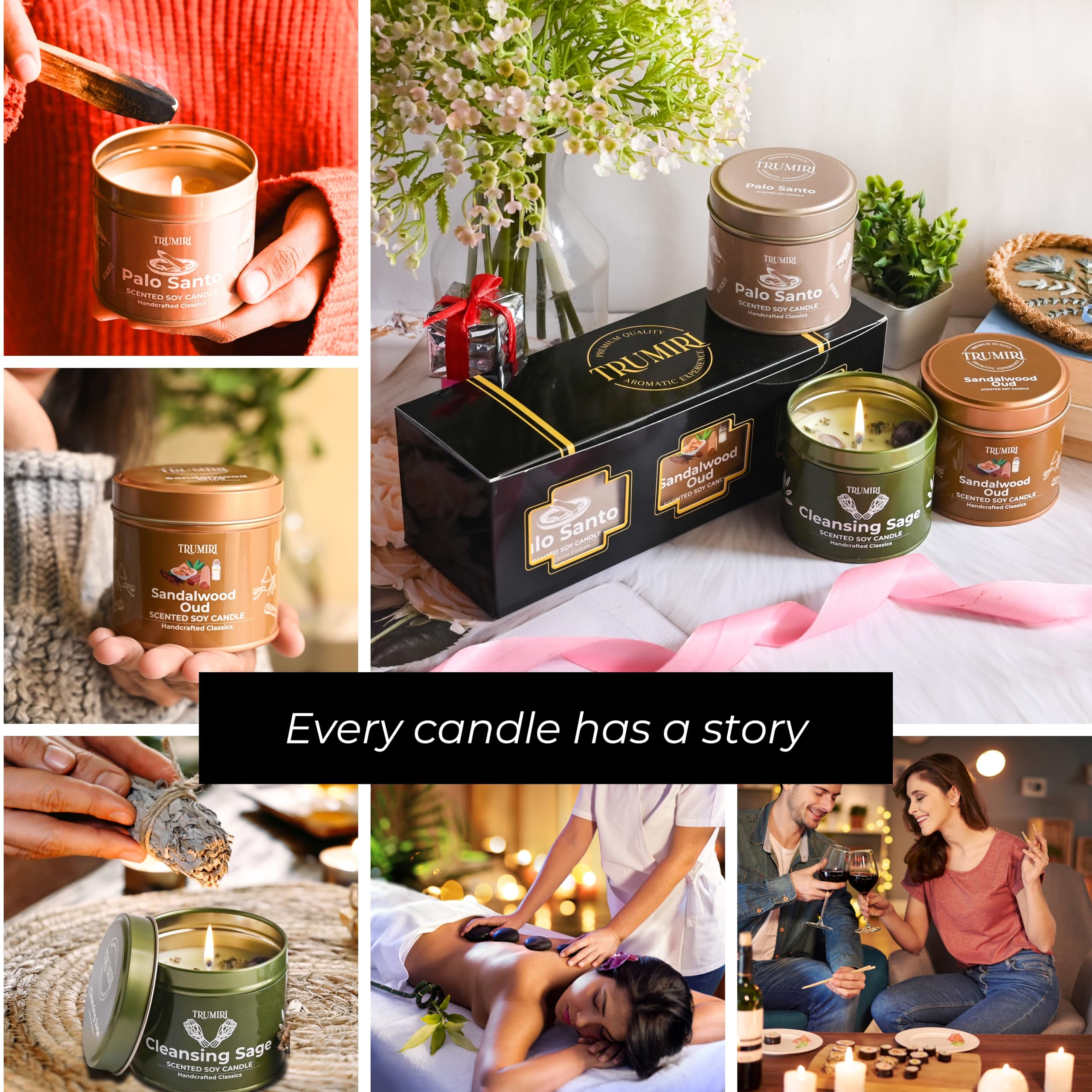 Sage Candle for Cleansing House Negative Energy Smudge Kit - 5oz Soy Wax Natural Clean Organic Non Toxic - Aromatherapy Spiritual Meditation Gifts - Long Lasting Highly Scented Candel with Crystals