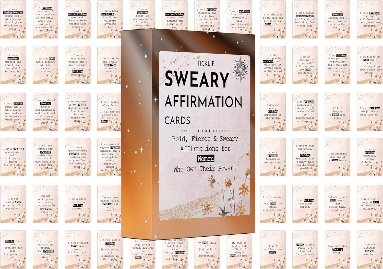 Affirmation Cards - 72 Swearing, Motivational and Inspirational Cards for Women, Size 2.15"x3.5" Cardstock - Gifts for Women, Best Friend, Mom and Self Care Female