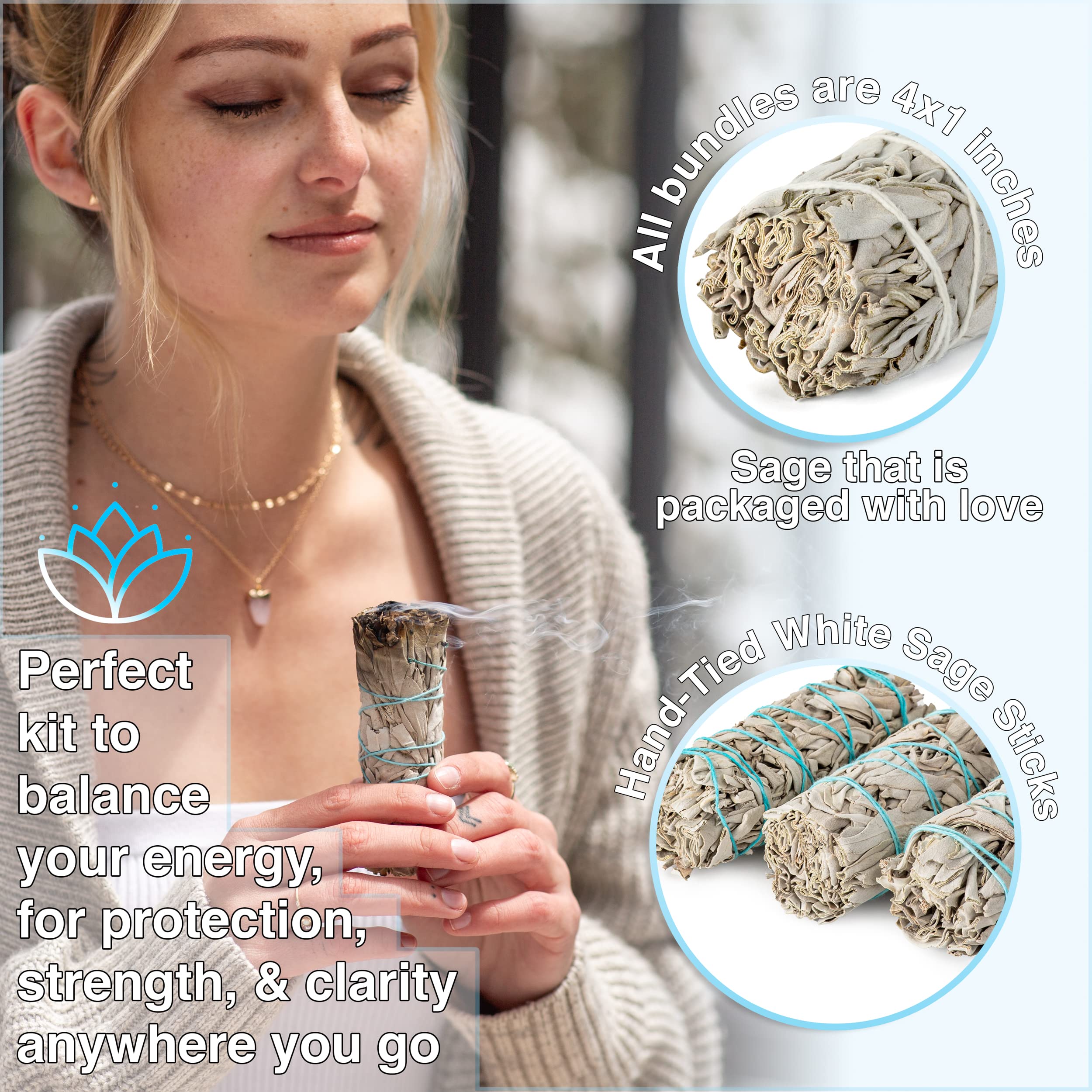 Handcrafted 4 Inch White Sage Sticks - Fresh, Natural California Sage Smudge Sticks with Instructions & Blessings - Wand Sage for Cleansing House Negative Energy & Other Smudging Rituals