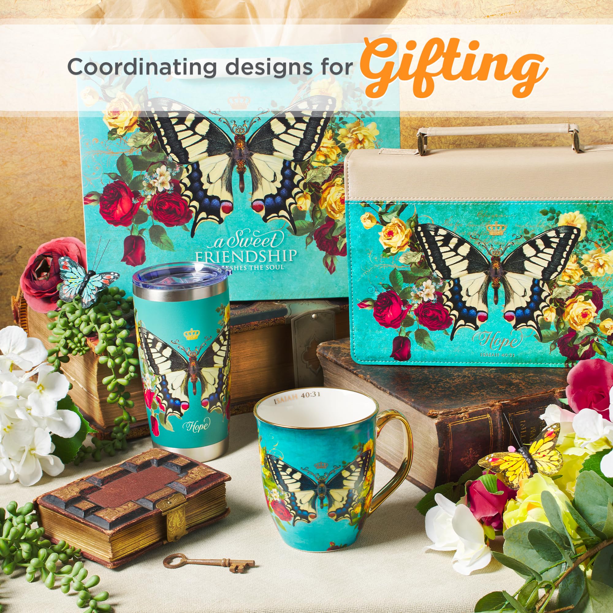 Christian Art Gifts Pink Butterfly Ceramic Coffee Mug with Gold Accents – 14 oz. Lead and Cadmium-free Inspirational Scripture Coffee and Tea Mug for Women with Bible Verse: Be Still – Psalm 46:10